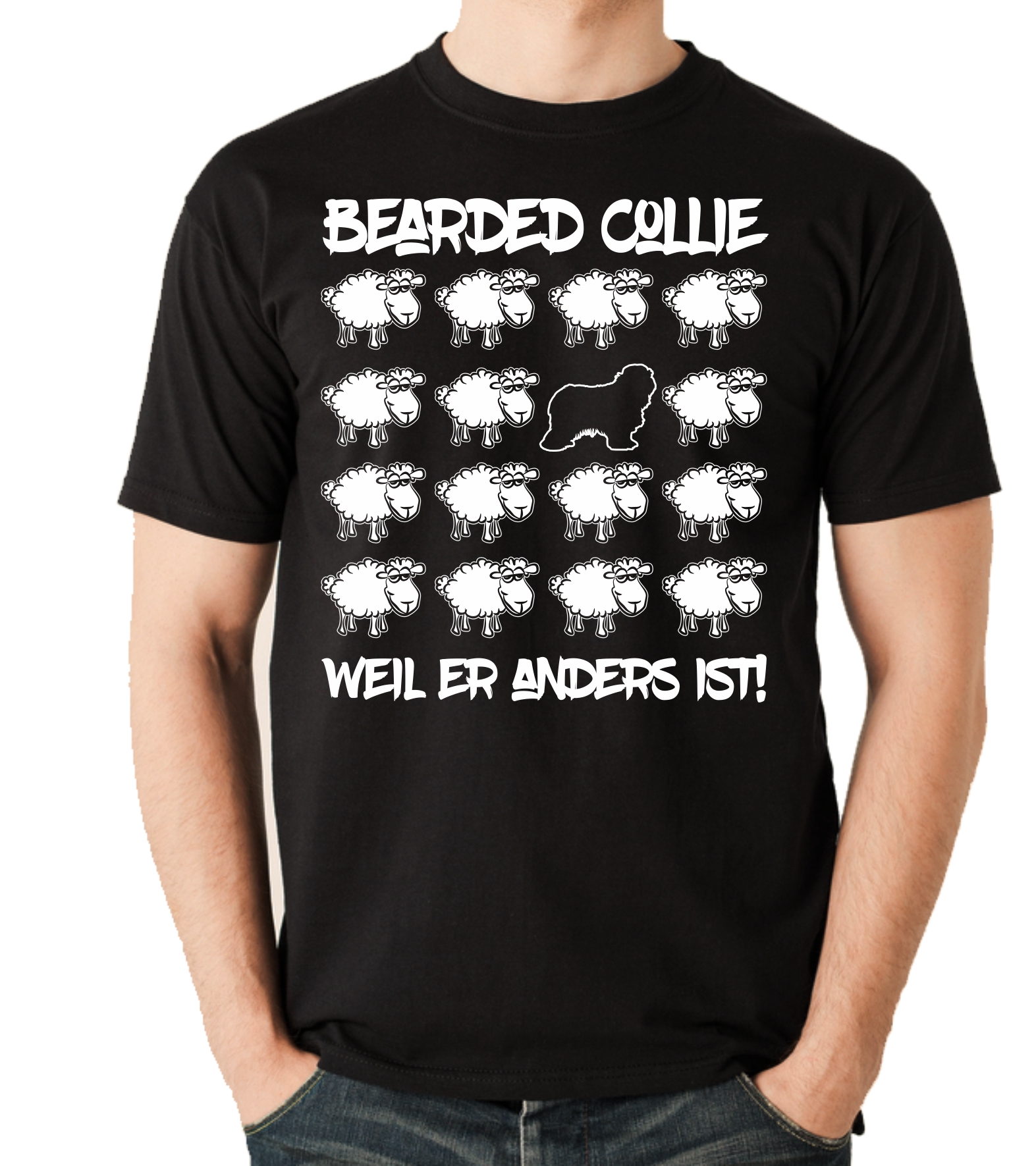 BEARDED COLLIE UNISEX T-SHIRT BLACK SHEEP by SIVIWONDER