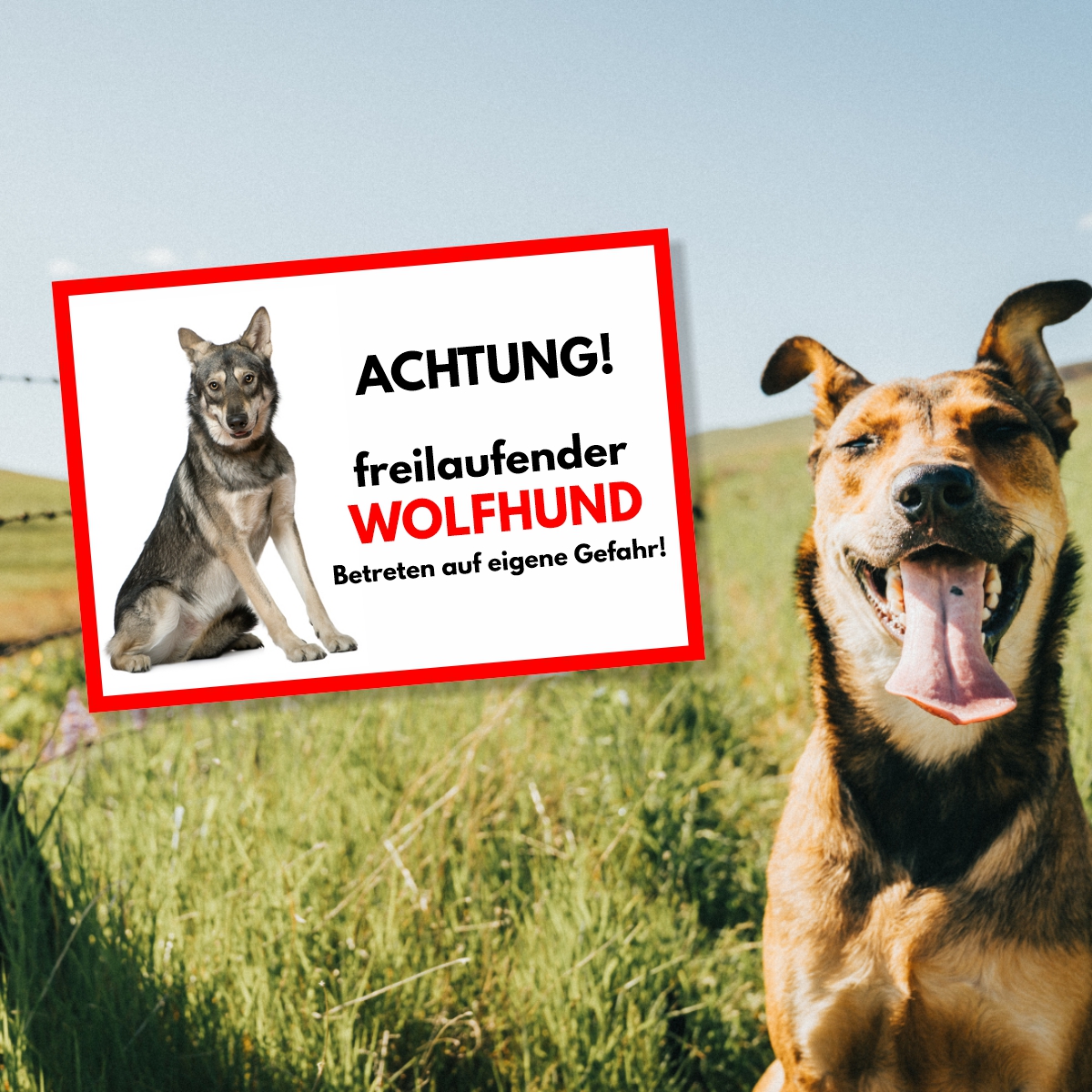 Wolfhound Freilaufender Hund Dog Schild Spruch Türschild Hundeschild Warnschild
