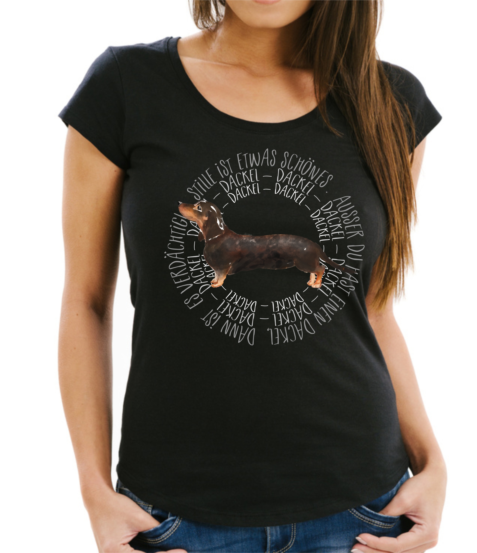 DACKEL DAMEN T-SHIRT CIRCLE Watercolor by SIVIWONDER