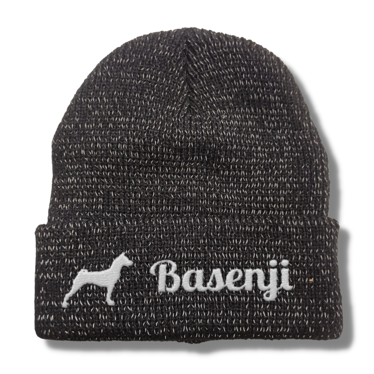 Basenji reflektierende Mütze Stickerei Hund Winter Strickmütze reflex Beanie warm