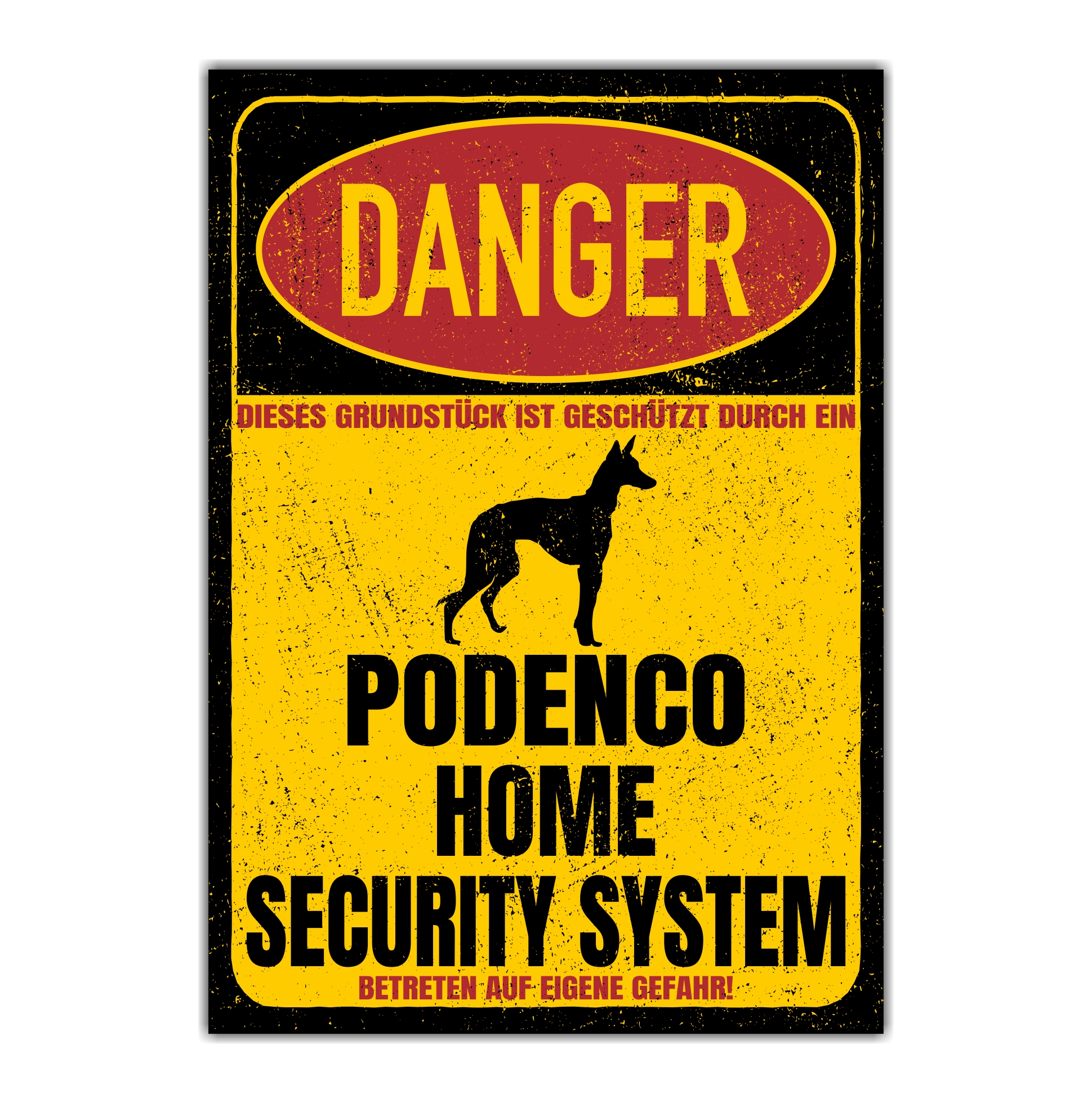Podenco Ibicenco Canario Not Tierrettung Spanien  Türschild Danger Security System Warnschild Hund Schilder Hundeschild