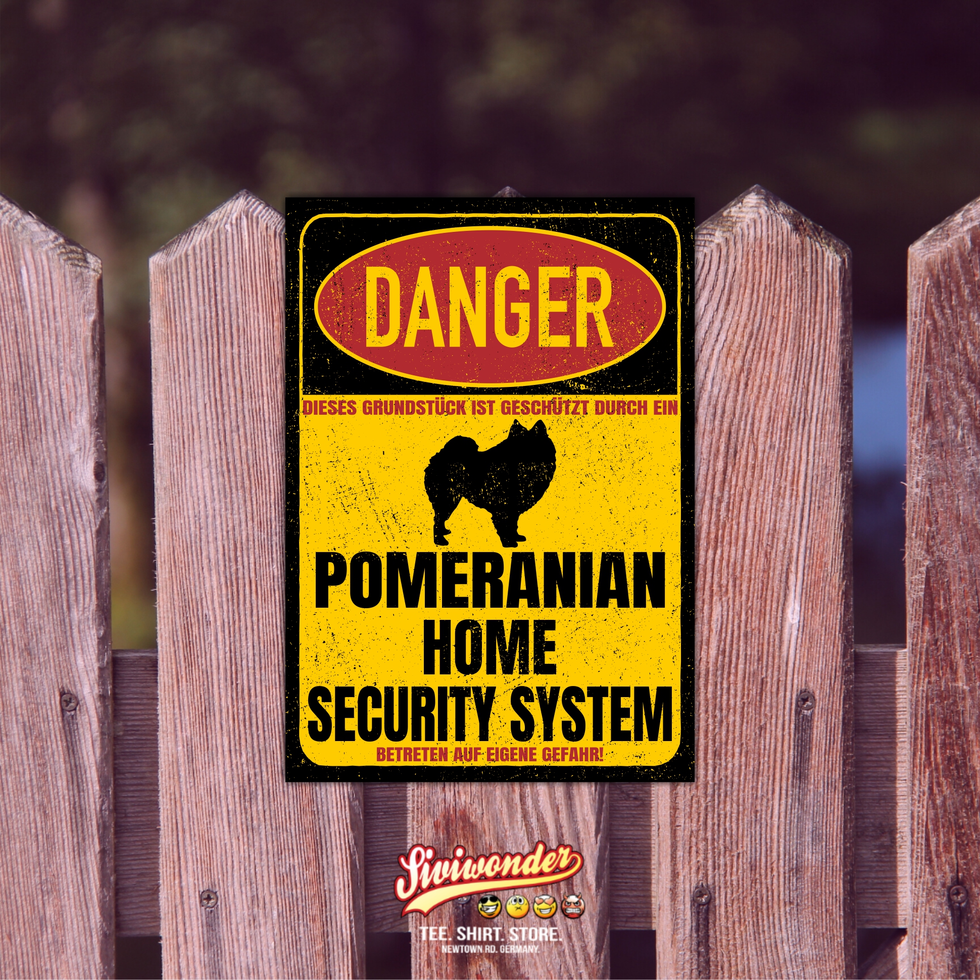 Pomeranian Pom  Türschild Danger Security System Warnschild Hund Schilder Hundeschild