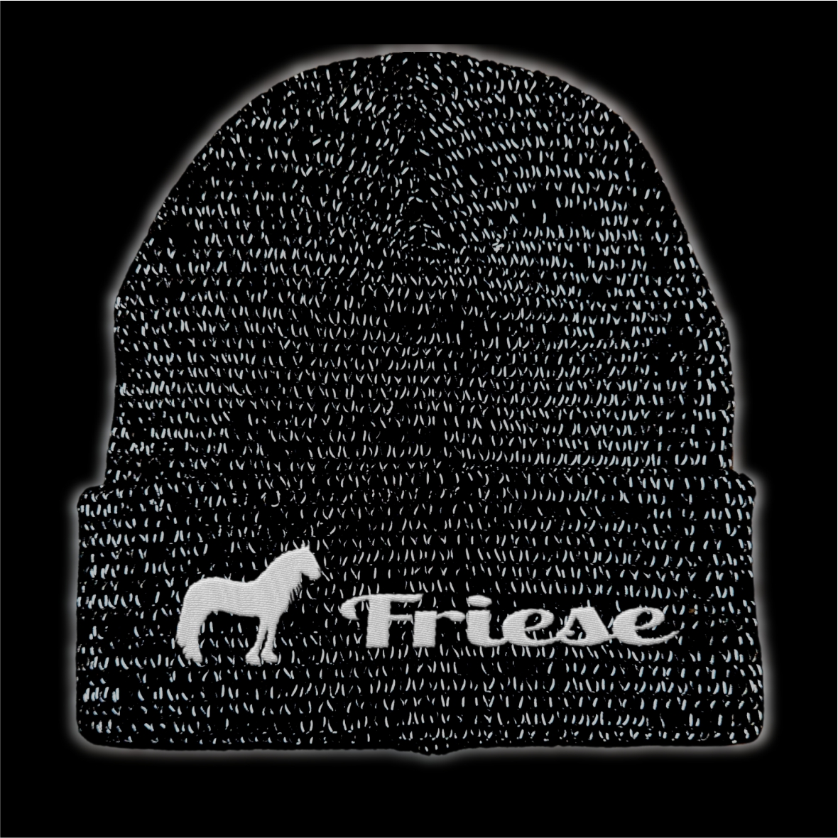 Friese reflektierende Mütze Stickerei Pferd Winter Strickmütze reflex Beanie warm