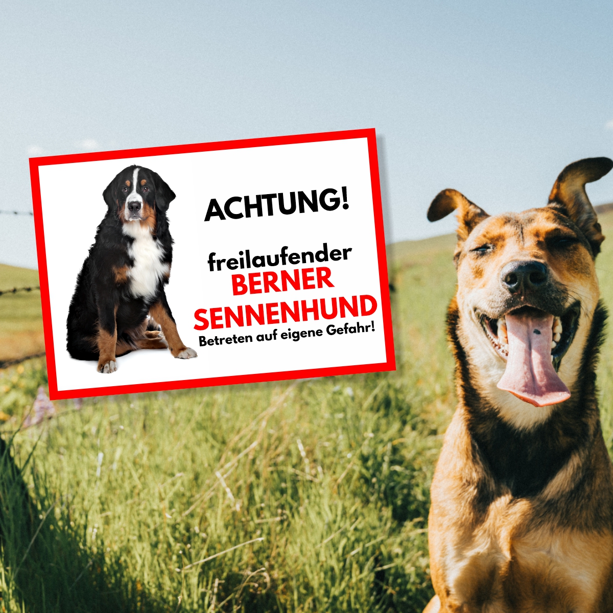 Berner Sennenhund Freilaufender Hund Dog Schild Spruch Türschild Hundeschild Warnschild