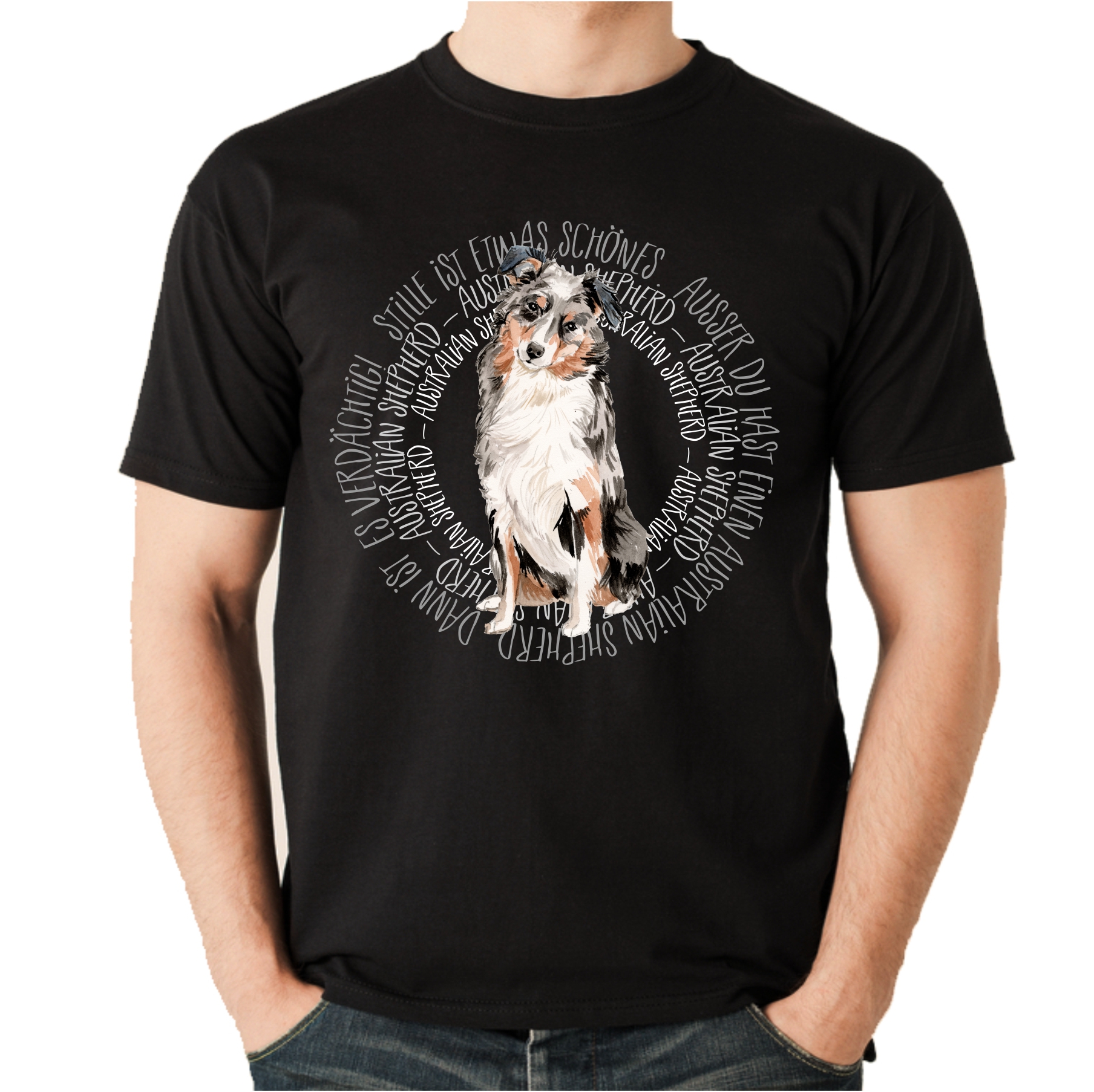 AUSTRALIAN SHEPHERD UNISEX T-SHIRT CIRCLE Watercolor by SIVIWONDER