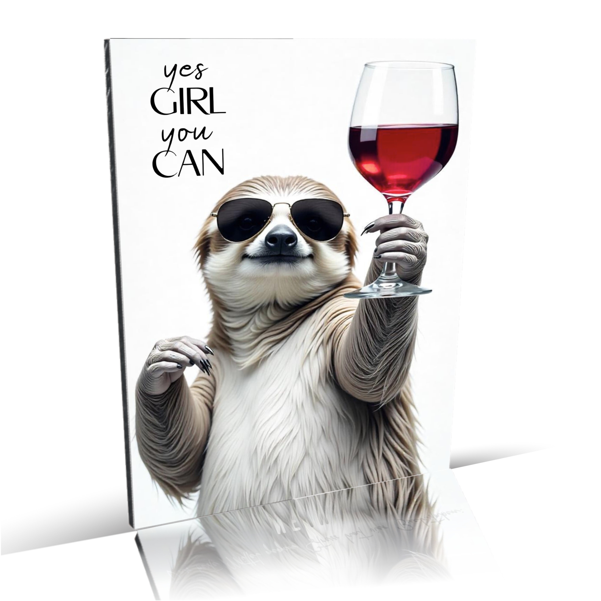 Schild Sloth Artprint Wein Spruch Deko Wanddekor Geschenkidee Quotes Weinliebhaber Faultier