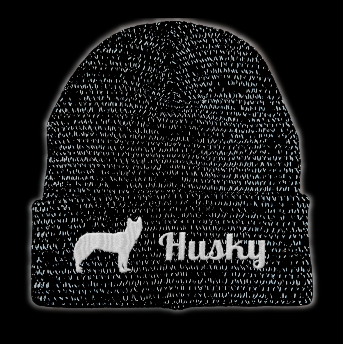 Husky reflektierende Mütze Stickerei Hund Winter Strickmütze reflex Beanie warm