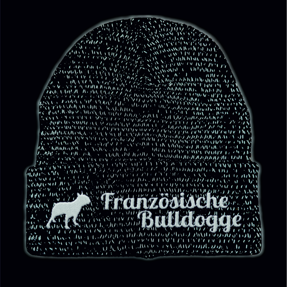 Französische Bulldogge reflektierende Mütze Stickerei Hund Winter Strickmütze reflex Beanie warm