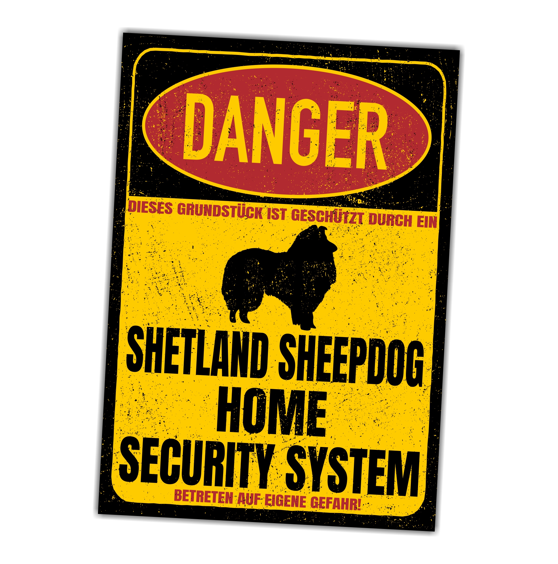Sheltie Shetland Sheepdog Türschild Danger Security System Warnschild Hund Schilder Hundeschild