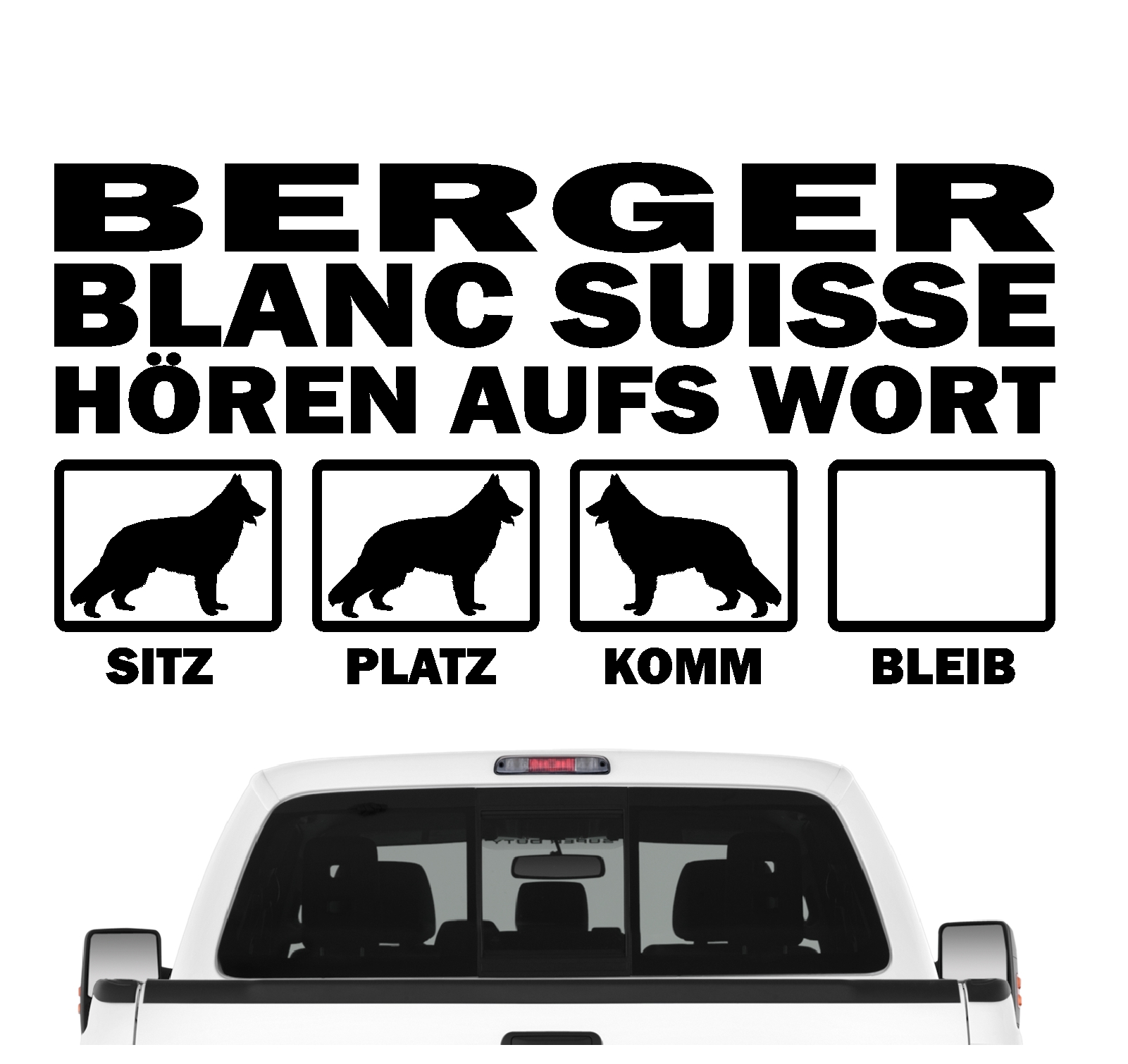 Berger Blanc Suisse Schweizer Schäferhund weißer Dog  Hört aufs Wort Hunde Aufkleber Sticker Autoaufkleber