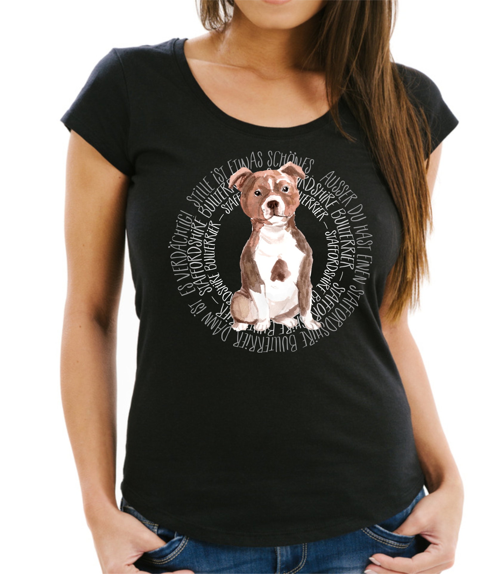 STAFFORDSHIRE BULLTERRIER DAMEN T-SHIRT CIRCLE Watercolor by SIVIWONDER