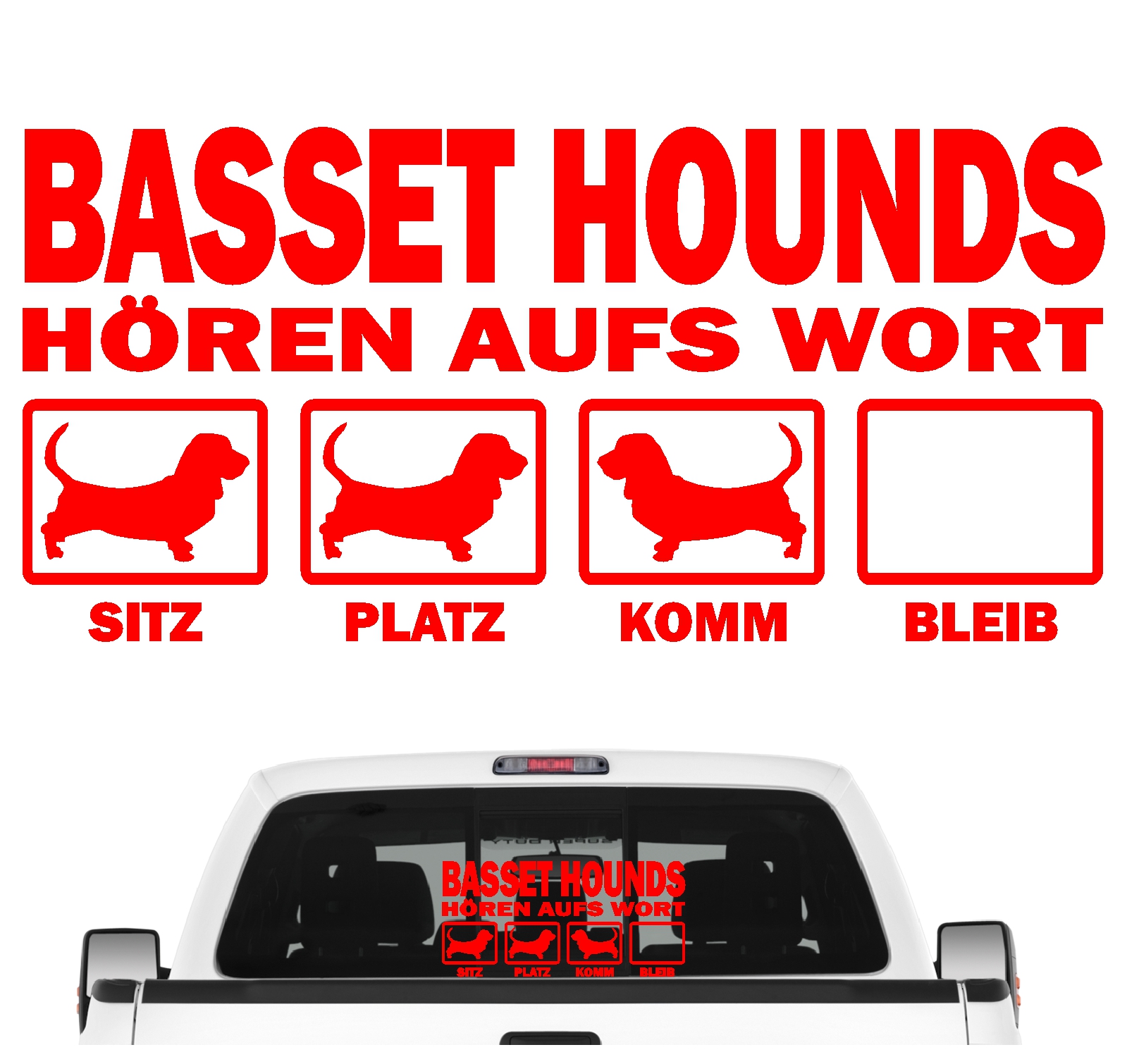 Basset Hound Hush Puppy  Dog  Hört aufs Wort Hunde Aufkleber Sticker Autoaufkleber