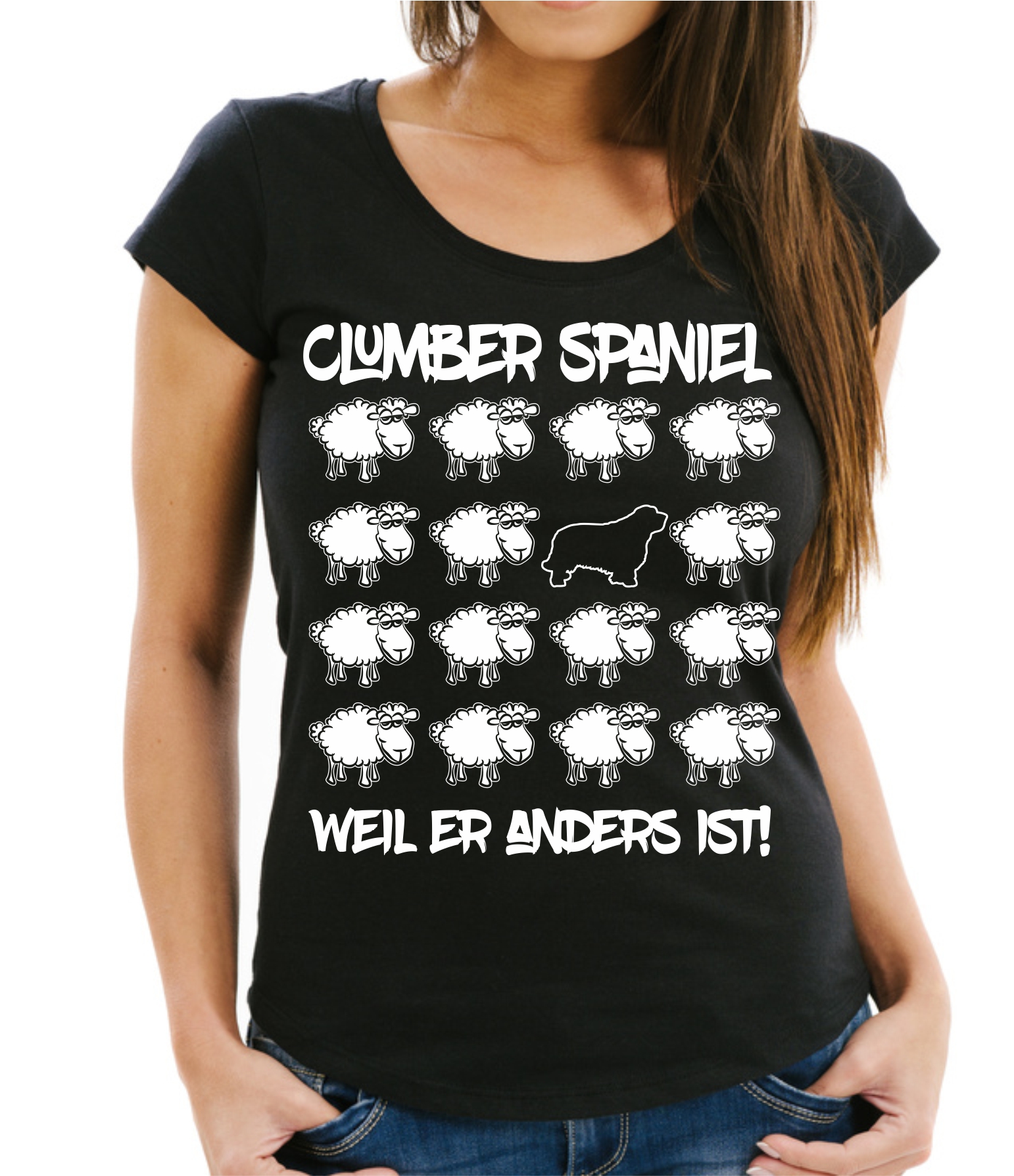 CLUMBER SPANIEL DAMEN T-SHIRT BLACK SHEEP by SIVIWONDER