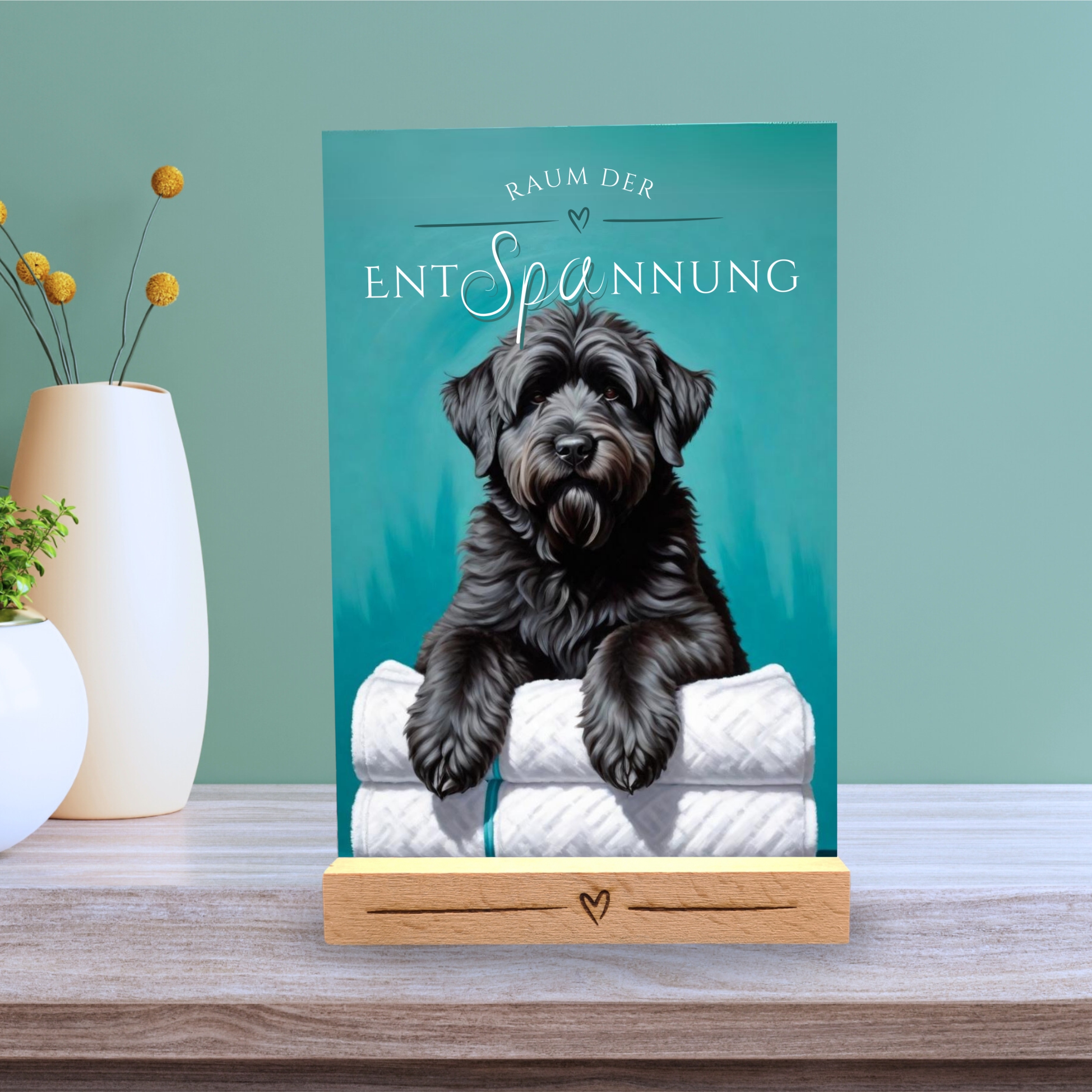 Hundeschild Deko Badezimmer Wellness Bouvier des Flandres  Schild Spruch