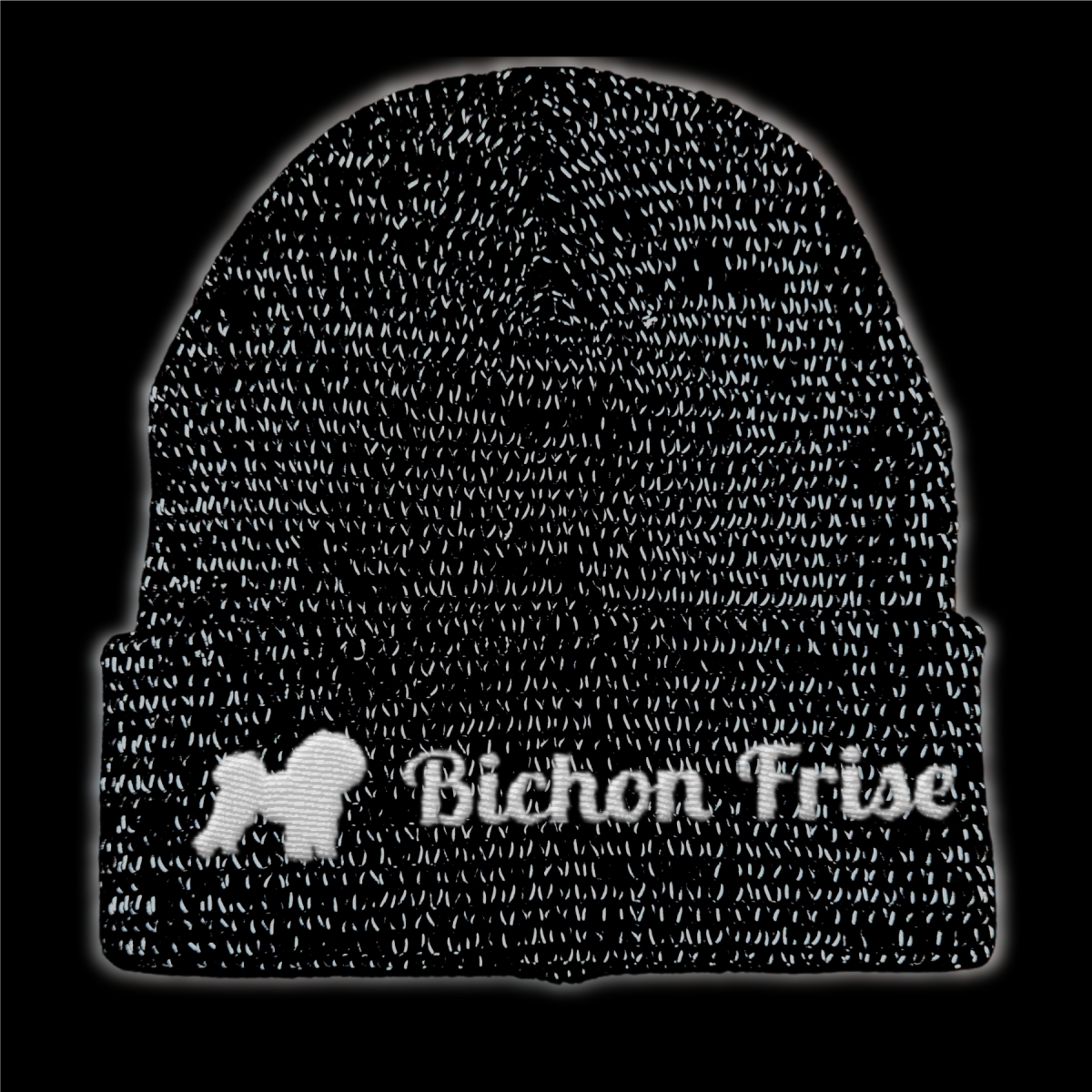 Bichon Frise reflektierende Mütze Stickerei Hund Winter Strickmütze reflex Beanie warm