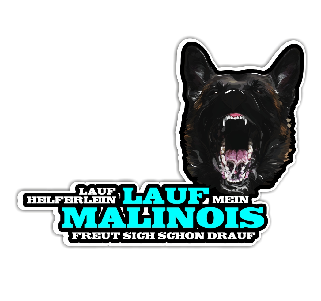 Aufkleber Sticker bellender MALINOIS LAUF HELFERLEIN