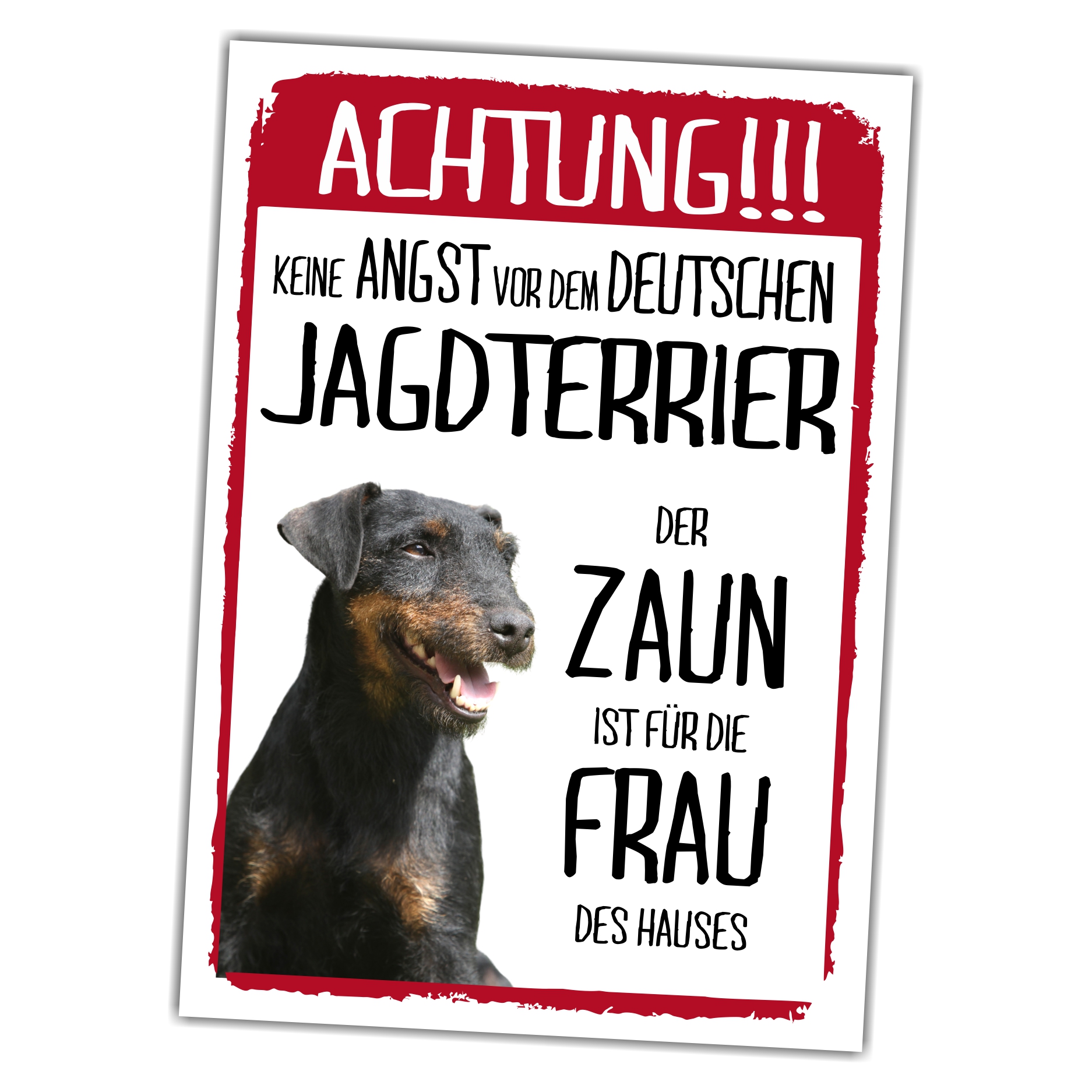 Deutscher Jagdterrier Dog Schild Achtung Zaun Frau Spruch Türschild Hundeschild Warnschild Fun