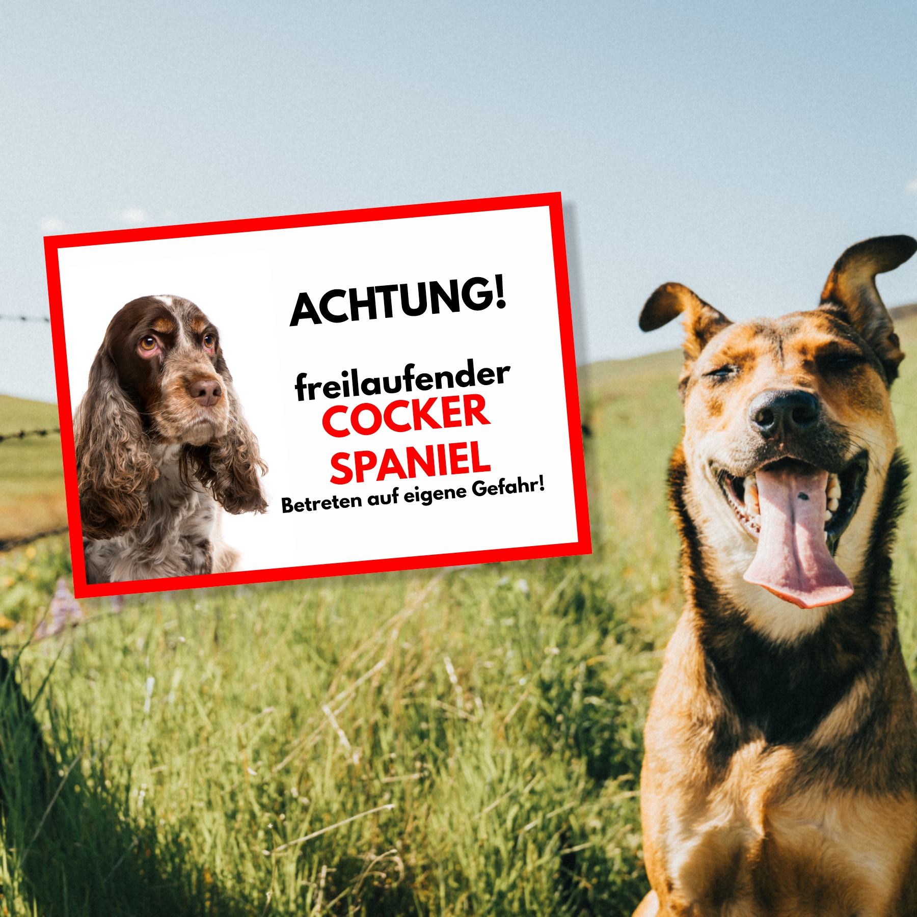 Cocker Spaniel 5 Freilaufender Hund Dog Schild Spruch Türschild Hundeschild Warnschild