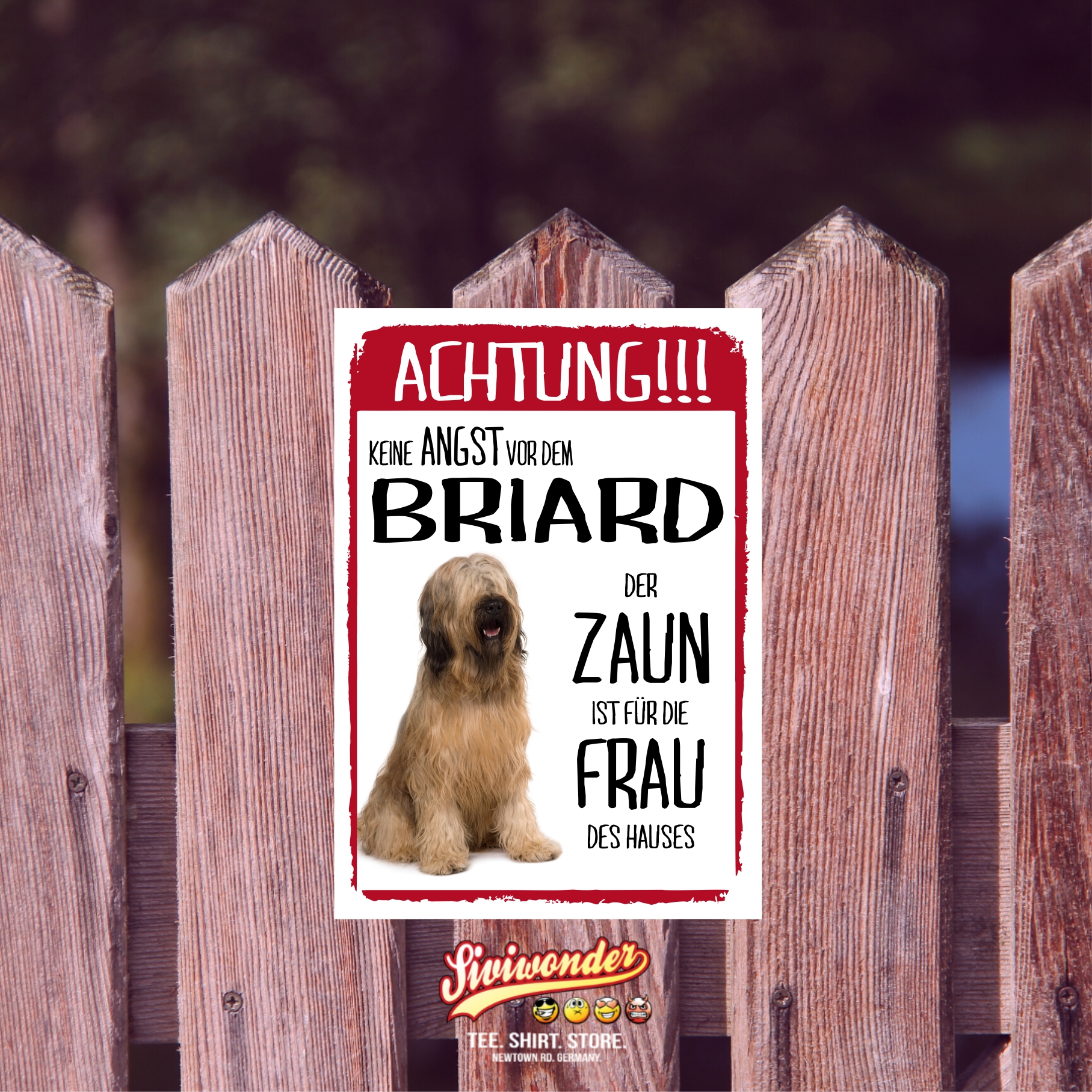 Briard Schild Achtung Zaun Frau Spruch Türschild Hundeschild Warnschild Fun