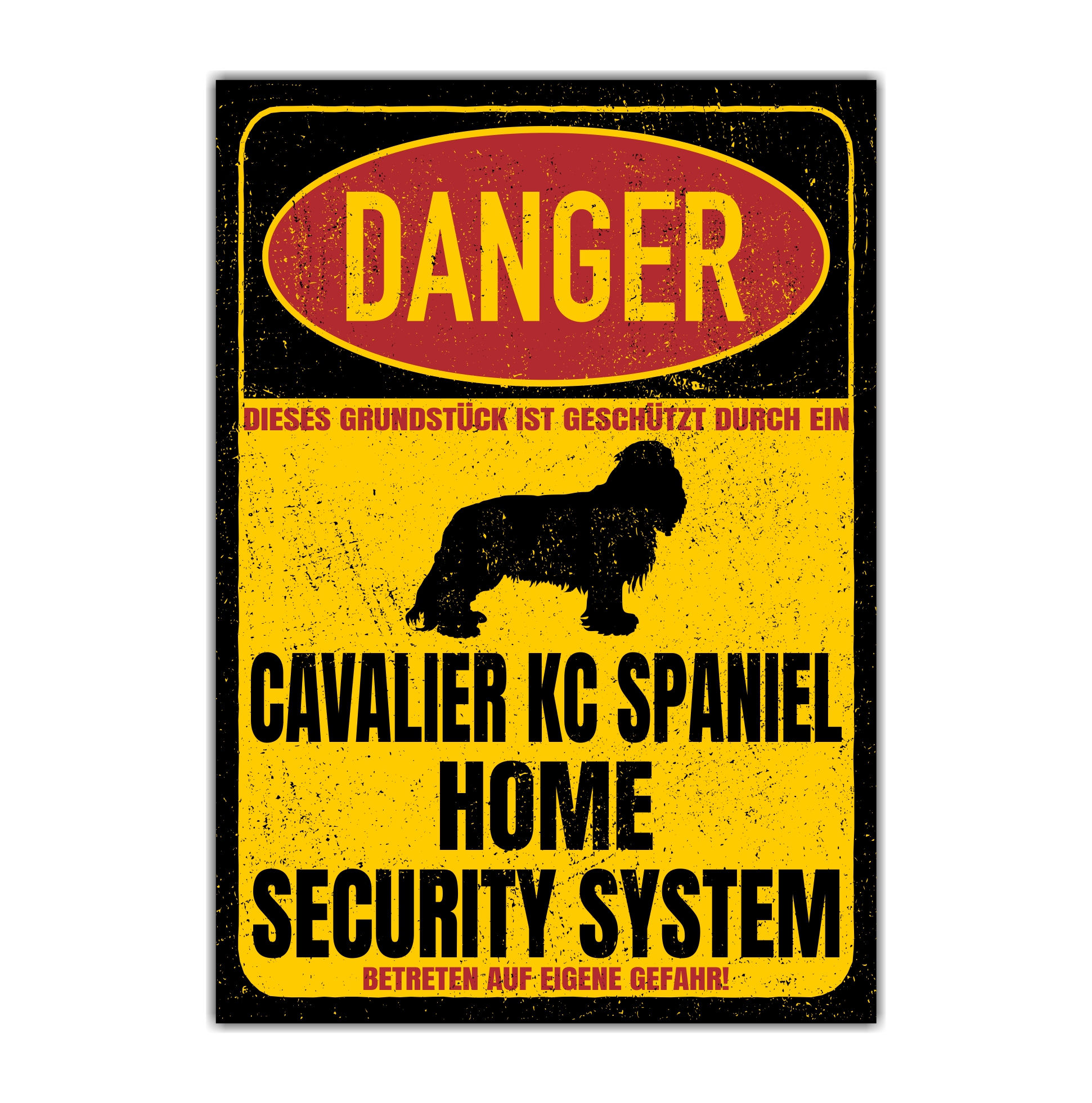 Cavalier King Charles Spaniel Cav  Cavie Dog Türschild Danger Security System Warnschild Hund Schilder Hundeschild happy Design by Siviwonder