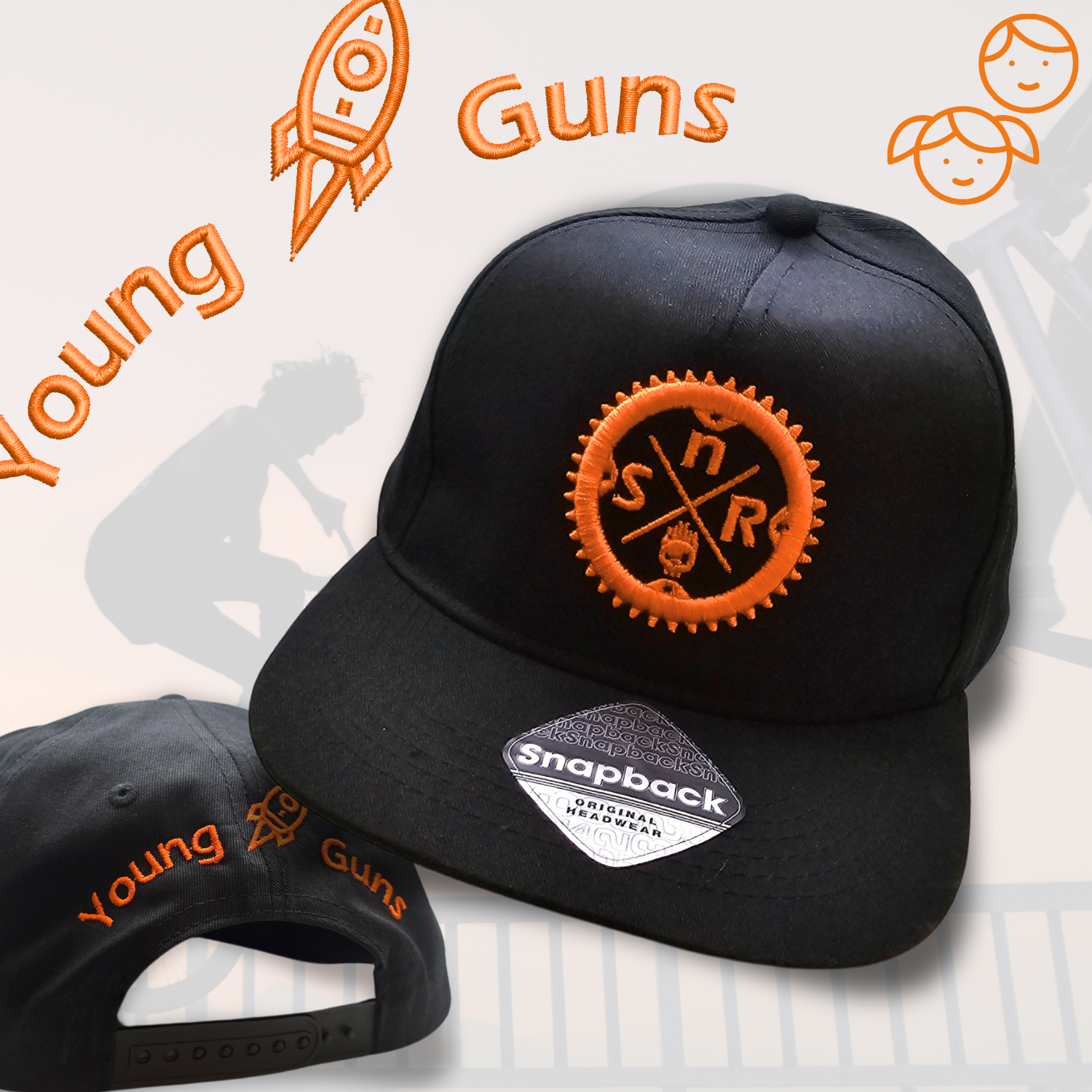 Shape and Ride Kinder Cap Flacher Schirm schwarz orange 3D Stickerei Kids