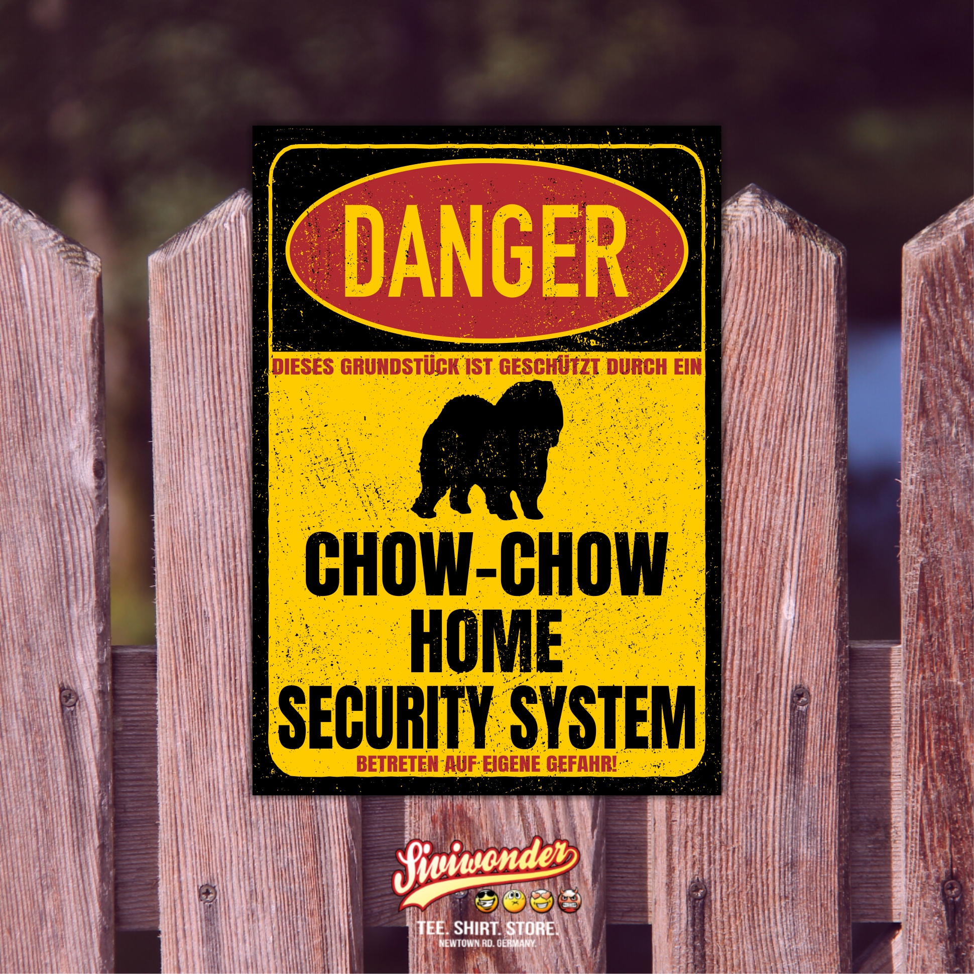 Chow-Chow Kanton -Hund Chao-Chao China Dog Türschild Danger Security System Warnschild Hund Schilder Hundeschild happy Design by Siviwonder