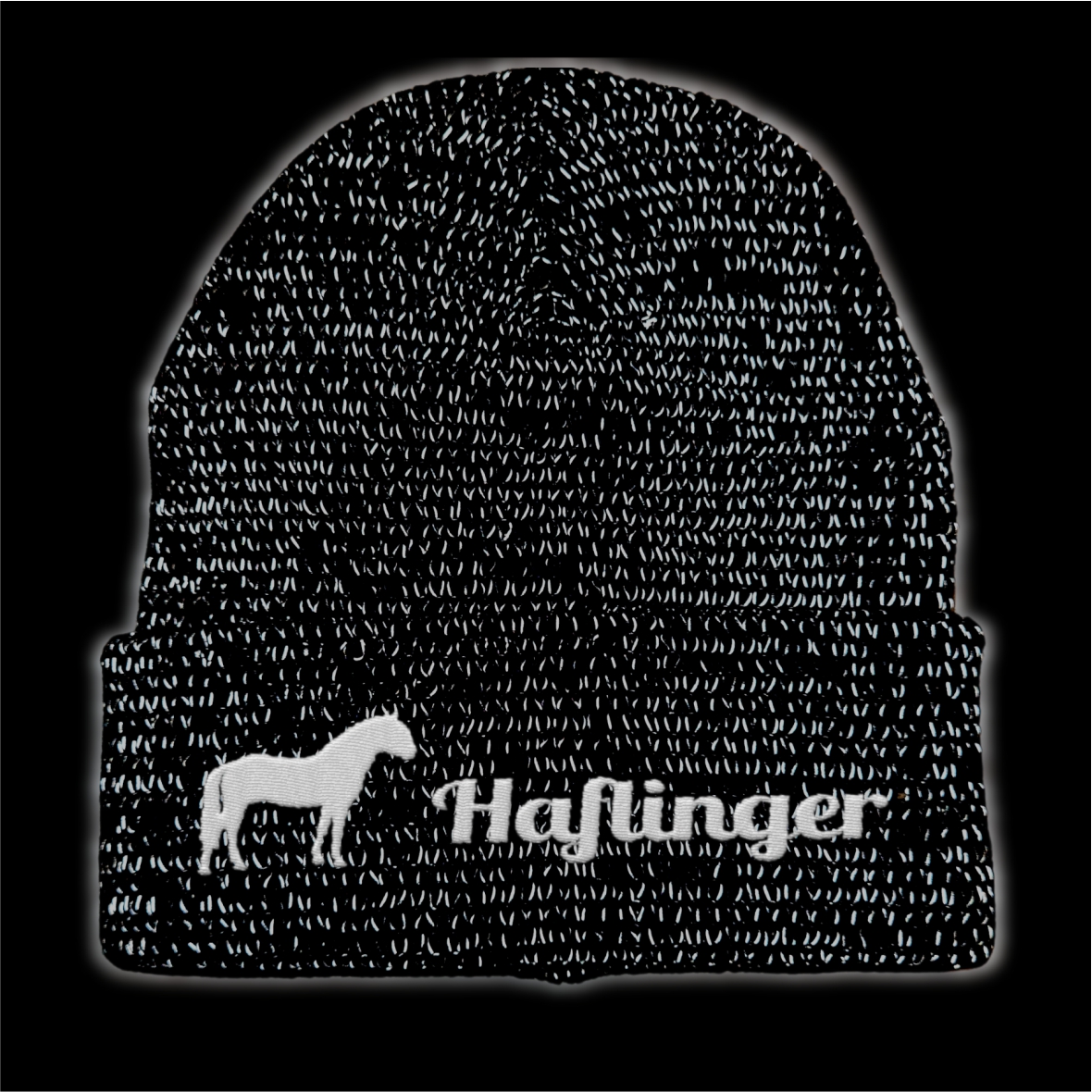 Haflinger reflektierende Mütze Stickerei Pferd Winter Strickmütze reflex Beanie warm