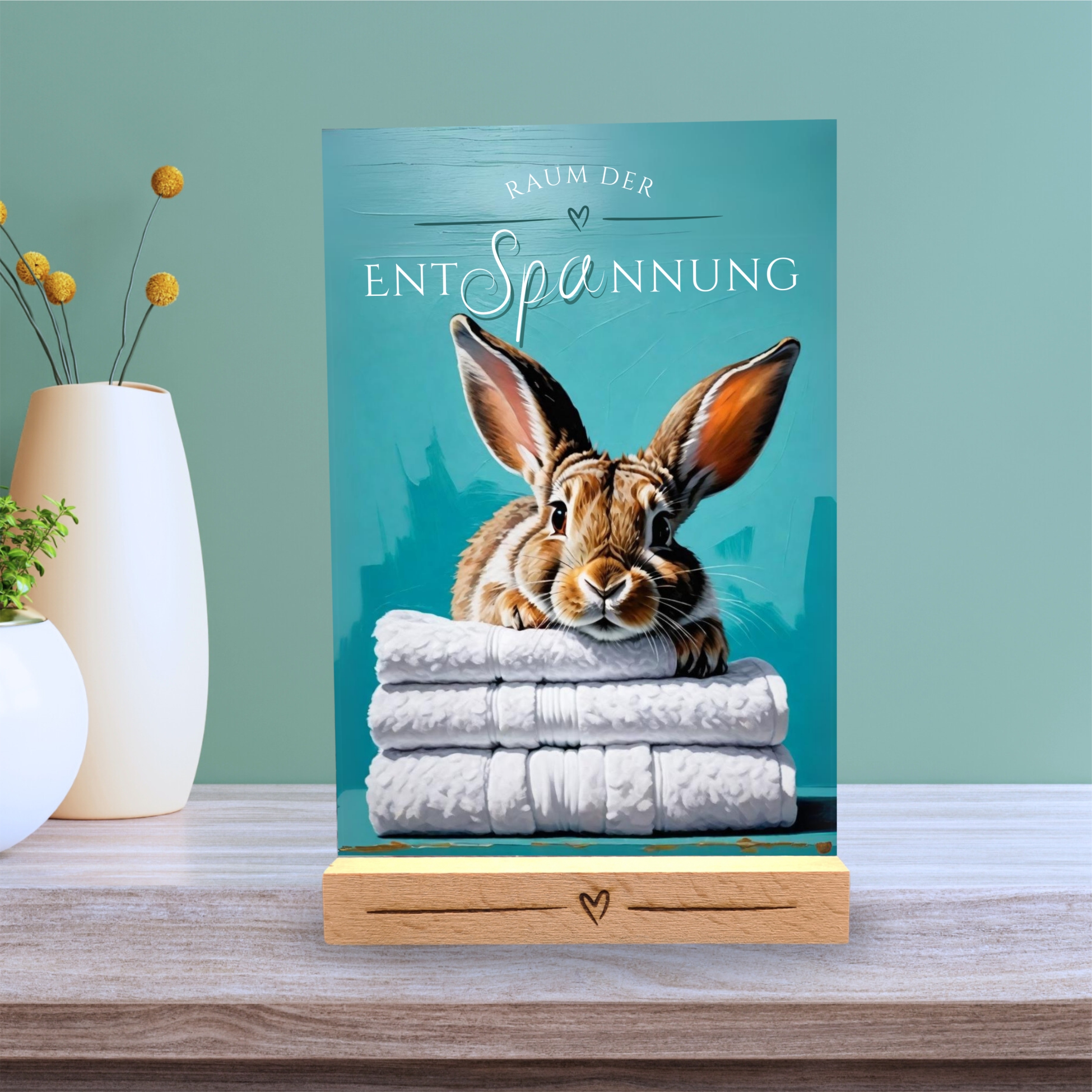 Kaninchen Hase Schild Wellness Handtuch Entspannung  Schild Spruch