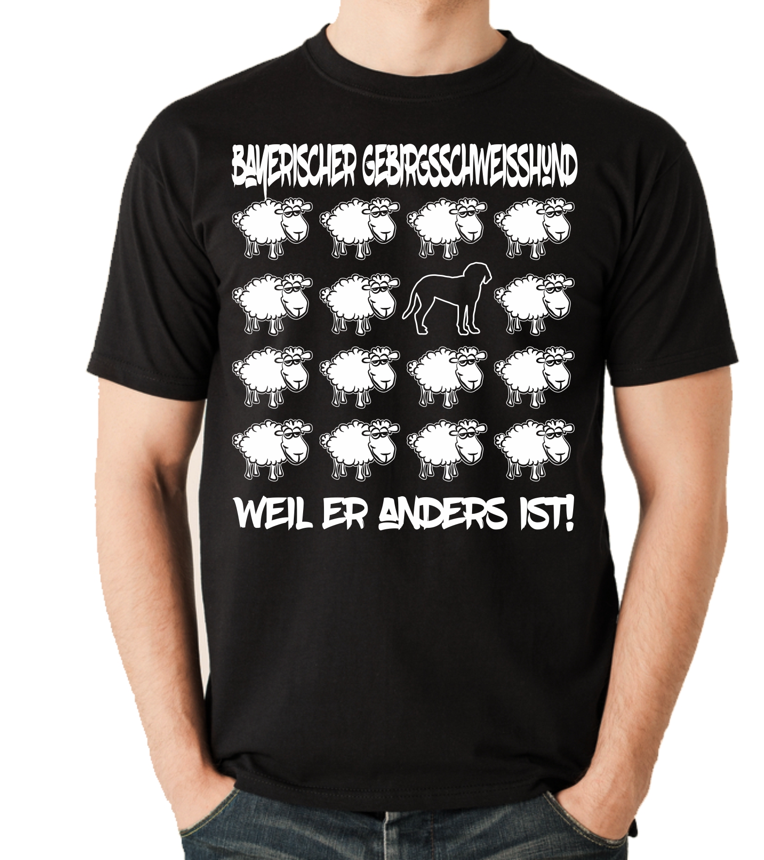 BAYERISCHER GEBIRGSSCHWEIßHUND UNISEX T-SHIRT BLACK SHEEP by SIVIWONDER