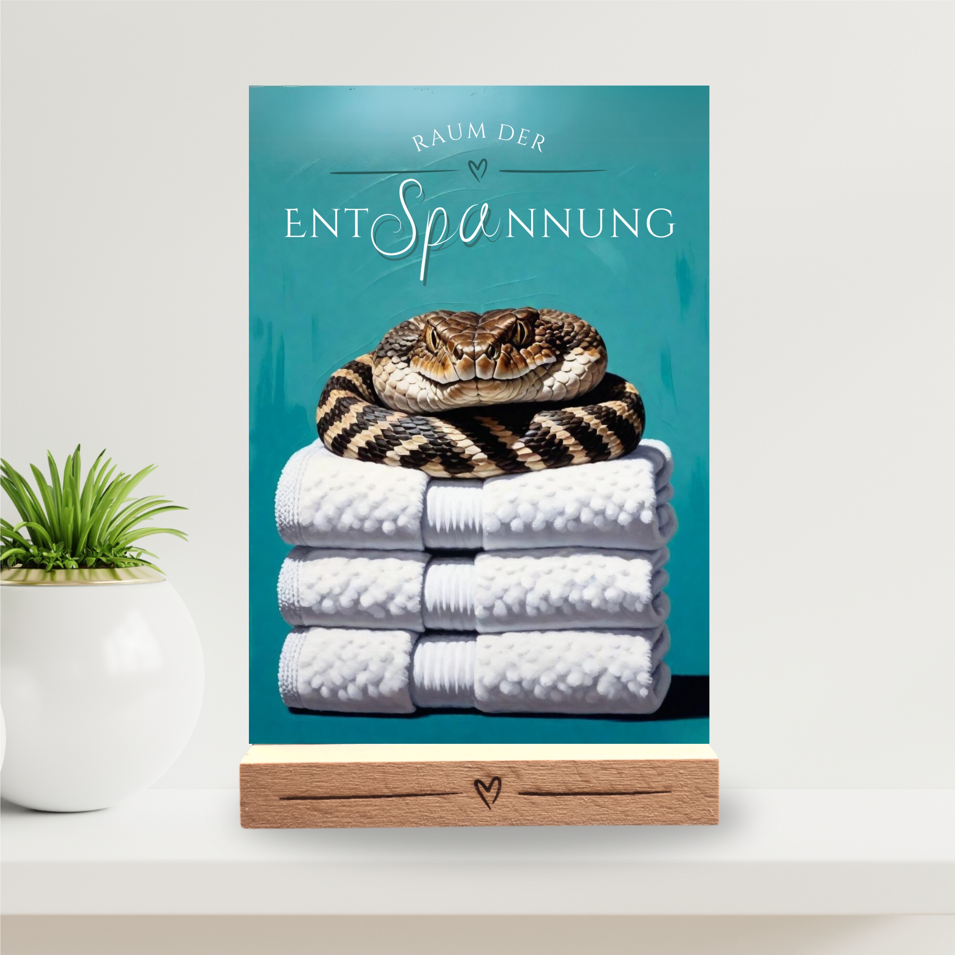 Schlange Rattlesnake  Schild Wellness Handtuch Entspannung  Schild Spruch