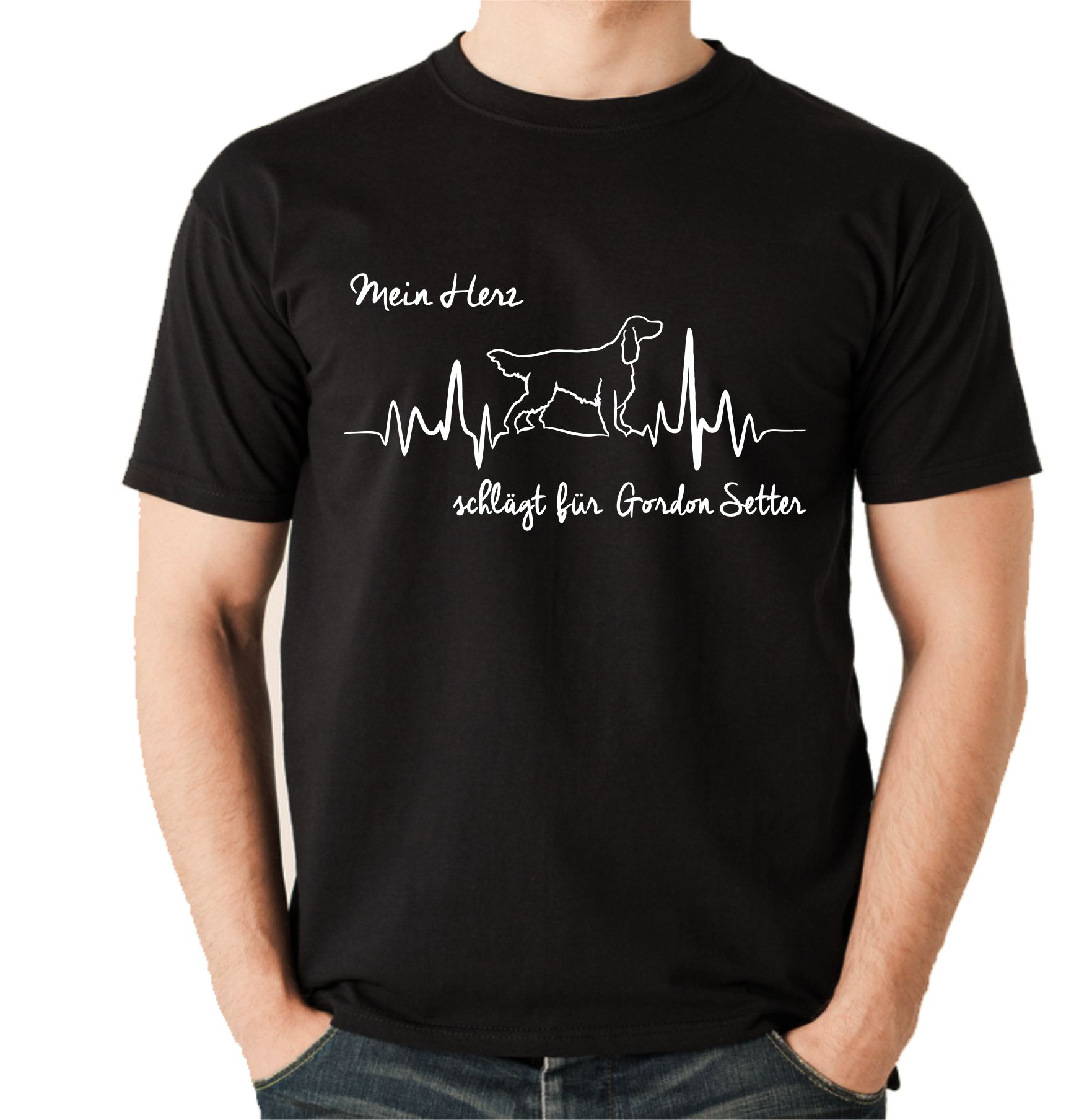 GORDON SETTER UNISEX T-SHIRT HEARTBEAT EKG Hund Hundemotiv Herz Herzschlag