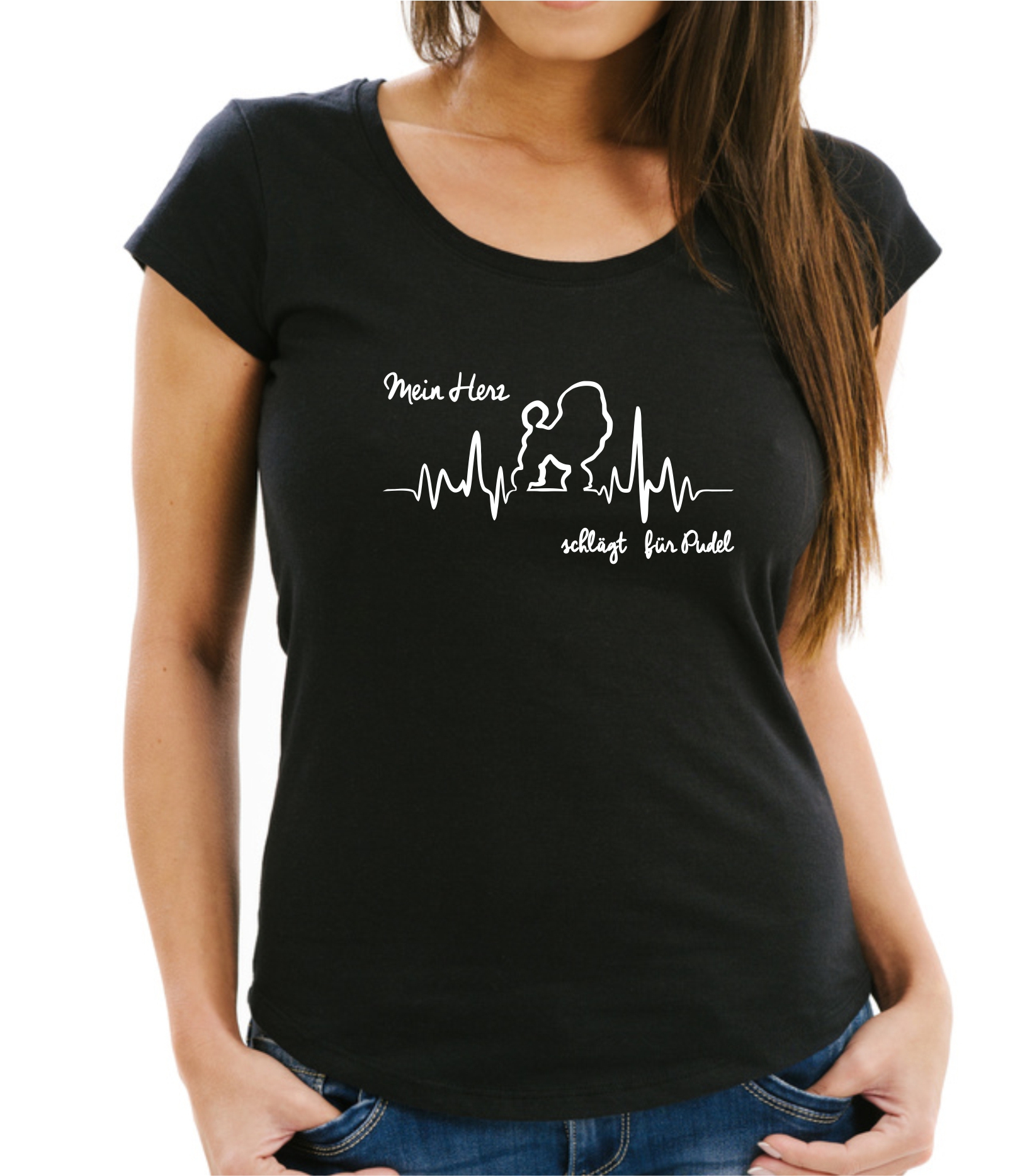PUDEL DAMEN T-SHIRT HEARTBEAT EKG Hund Hundemotiv Herz Herzschlag