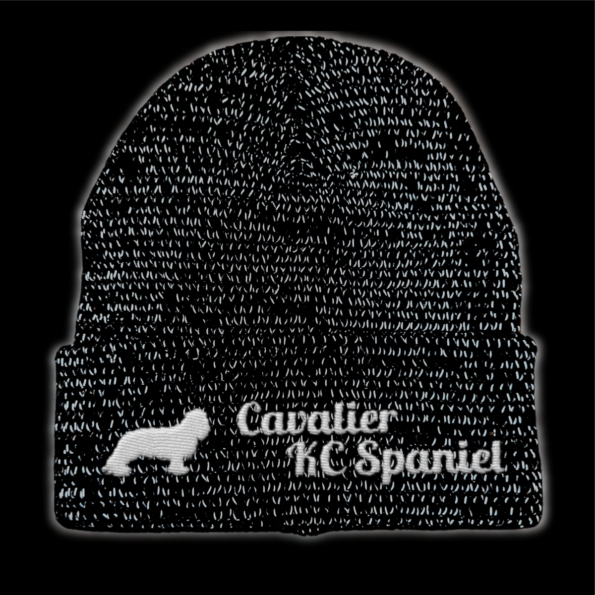Cavalier KC Spaniel reflektierende Mütze Stickerei Hund Winter Strickmütze reflex Beanie warm