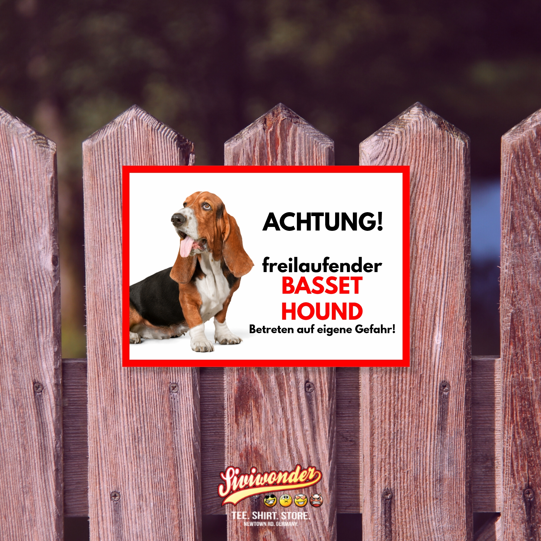Basset Hound Freilaufender Hund Dog Schild Spruch Türschild Hundeschild Warnschild
