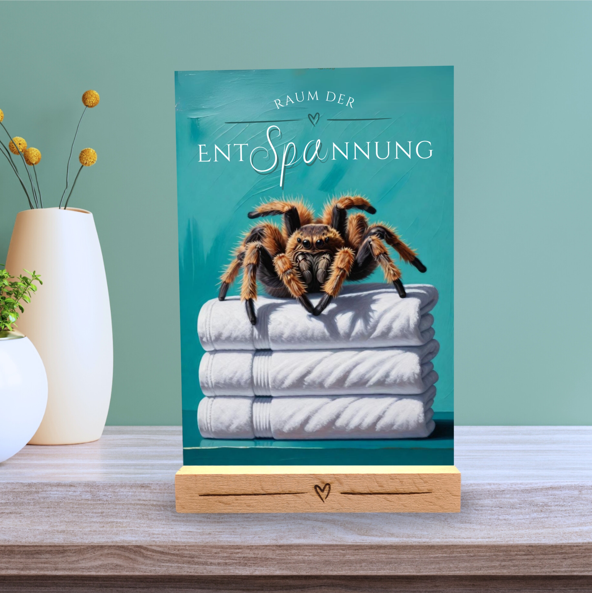 Spinne Vogelspinne  Schild Wellness Handtuch Entspannung  Schild Spruch