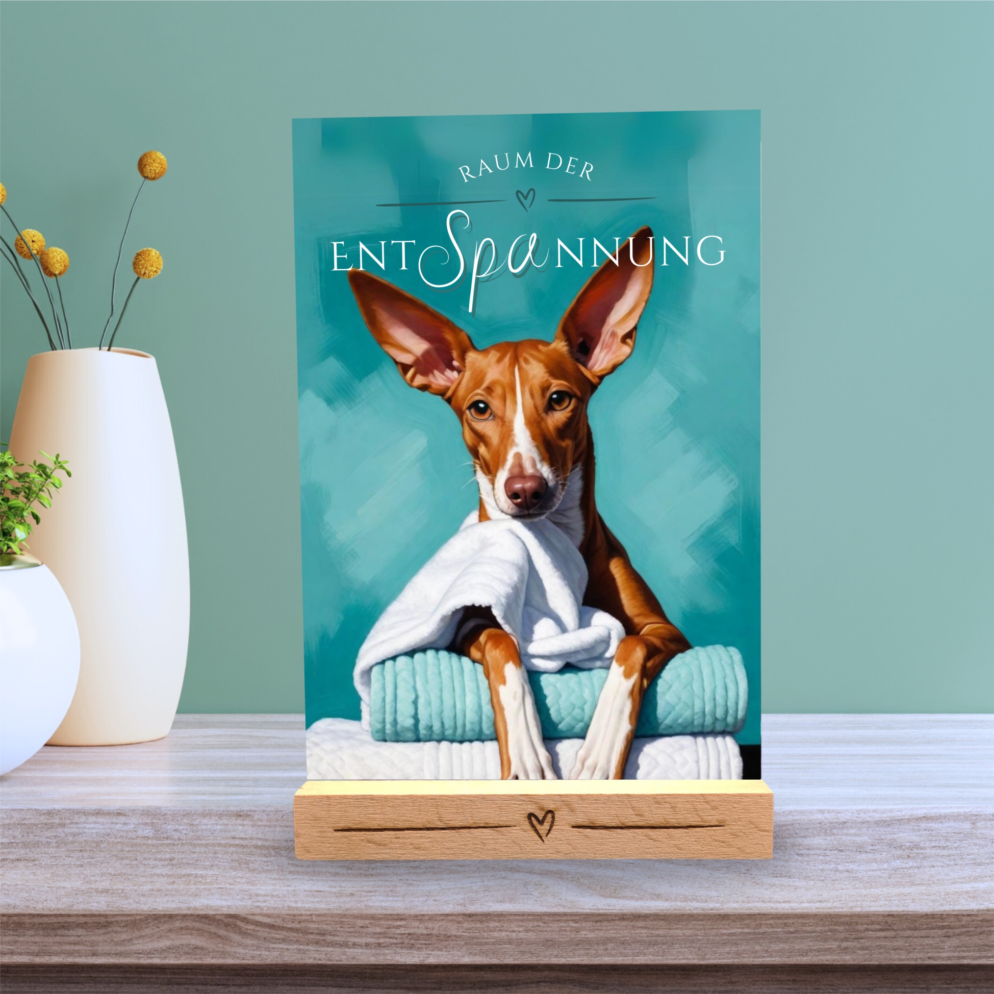 Hundeschild Deko Badezimmer Wellness Podenco Schild Spruch