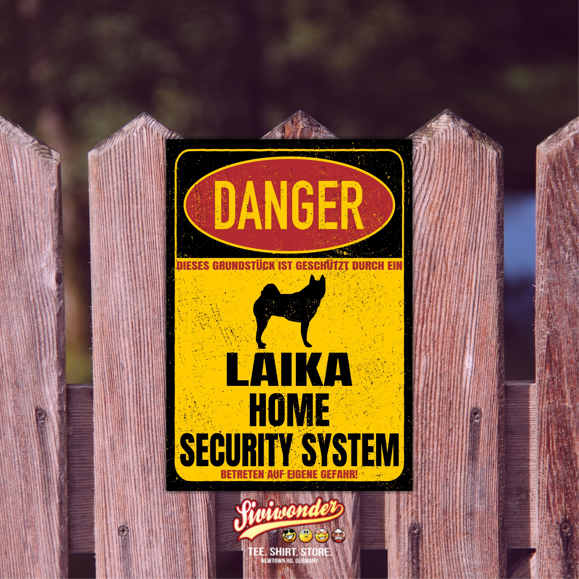 Laika Russland Spitze Sputnik Laiki Dog Türschild Danger Security System Warnschild Hund Schilder Hundeschild