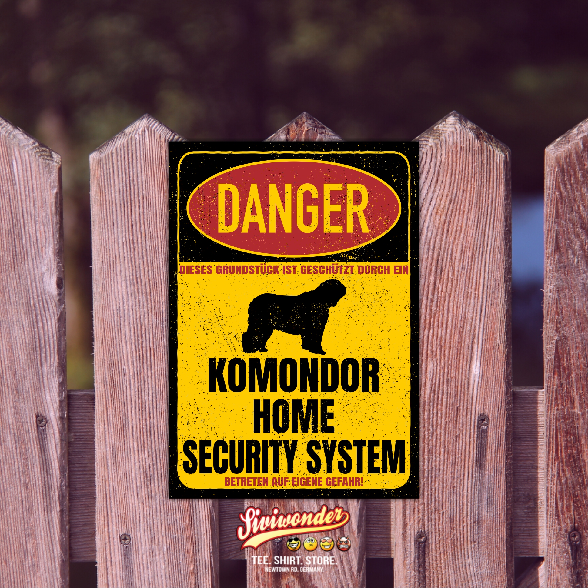 Komondor Filz Puli Schäferhund Dog Türschild Danger Security System Warnschild Hund Schilder Hundeschild