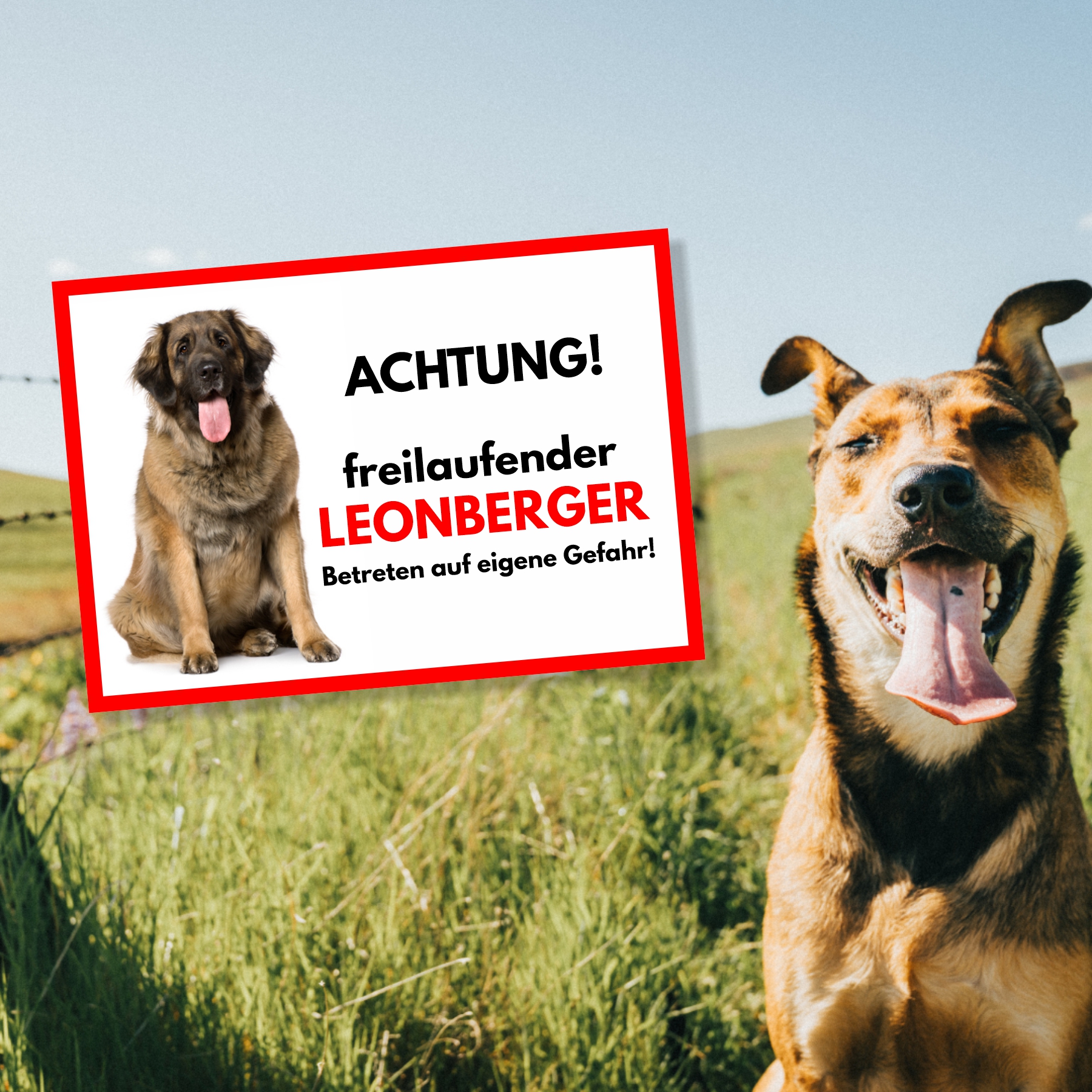 Leonberger Freilaufender Hund Dog Schild Spruch Türschild Hundeschild Warnschild