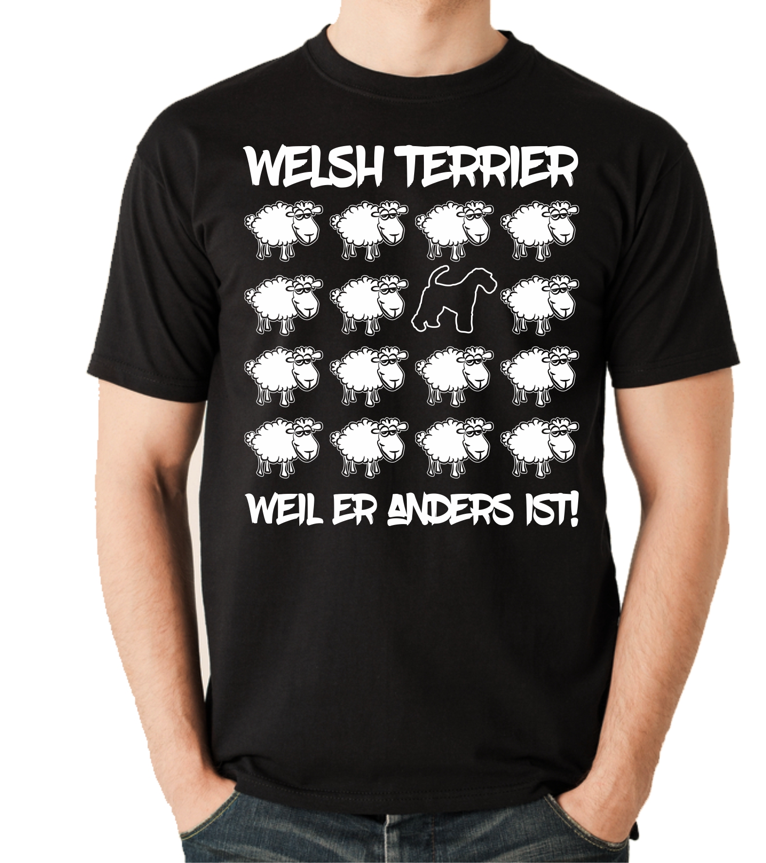 WELSH TERRIER UNISEX T-SHIRT BLACK SHEEP by SIVIWONDER