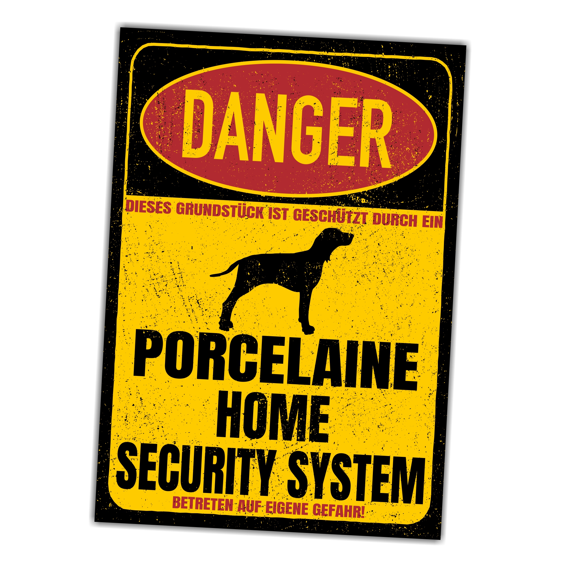 Porcelaine Jagdhund Porzellanhund Türschild Danger Security System Warnschild Hund Schilder Hundeschild