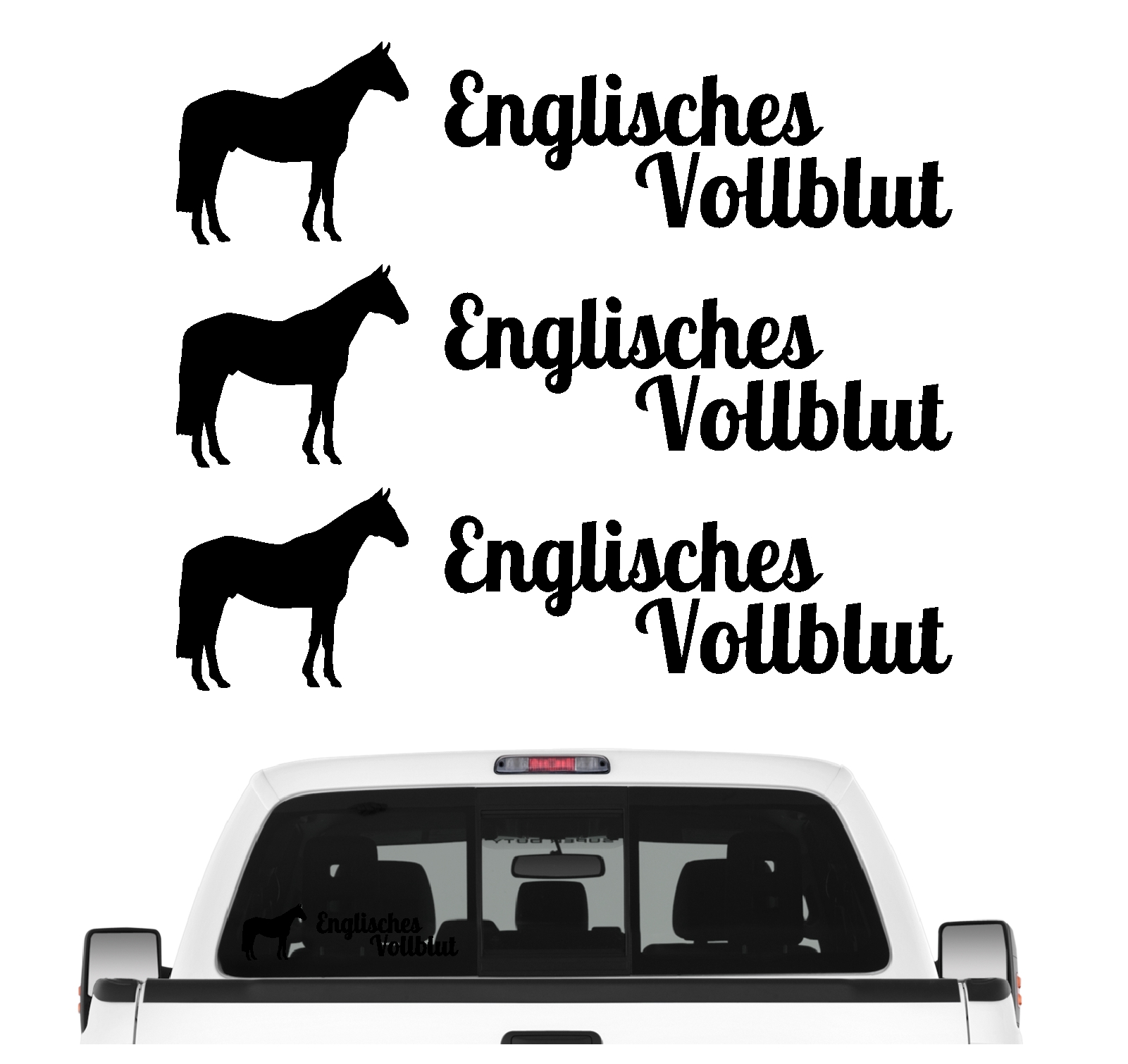 Englisches Vollblut Galopp Aufkleber 3er Set Pferdeaufkleber Pferd reiten Auto Folie