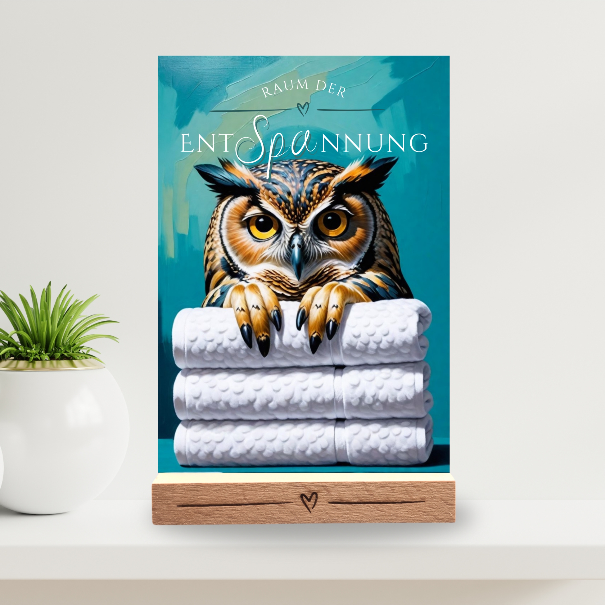 Eule Schild Wellness Handtuch Entspannung  Schild Spruch