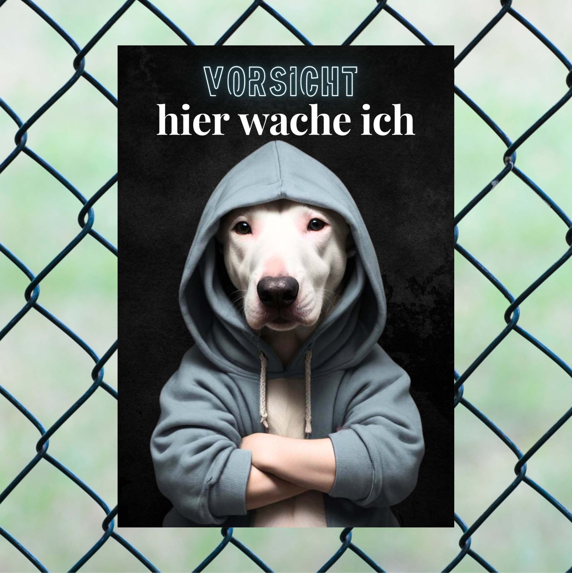 Hundeschild Schild Vorsicht Bullterrier Dog Spruch Türschild Warnschild Hund hier wache ich