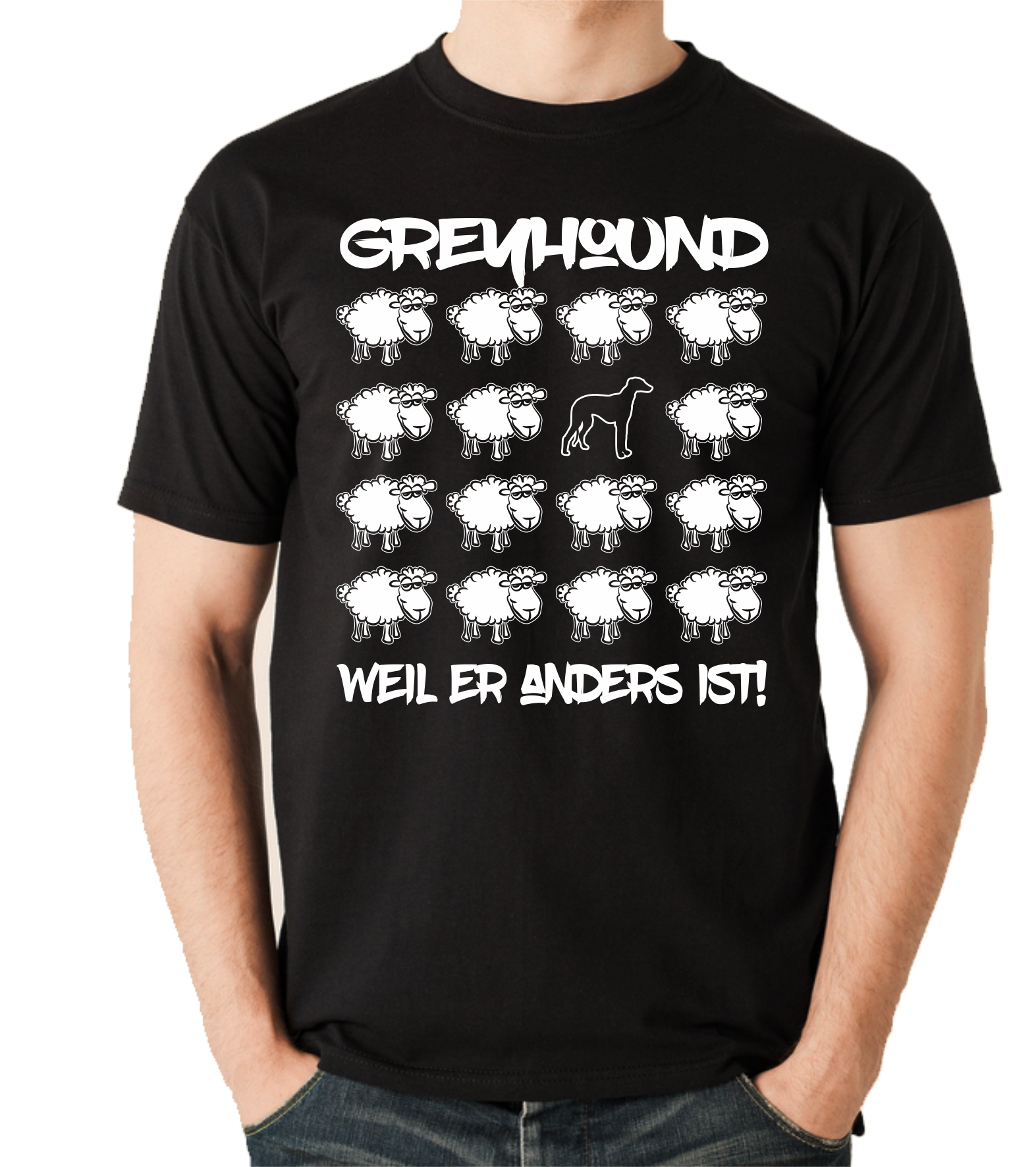GREYHOUND UNISEX T-SHIRT BLACK SHEEP by SIVIWONDER