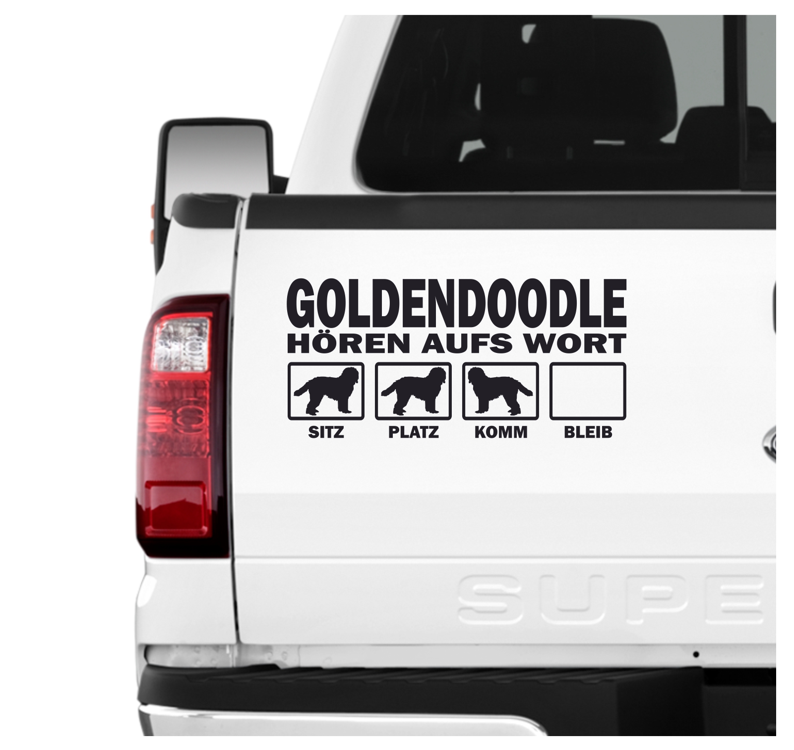 Goldendoodle Goldie Doodle Golden TRetriever Pudel Mix Mischling Hört aufs Wort Hunde Aufkleber Sticker Autoaufkleber Wandtattoo Tattoo