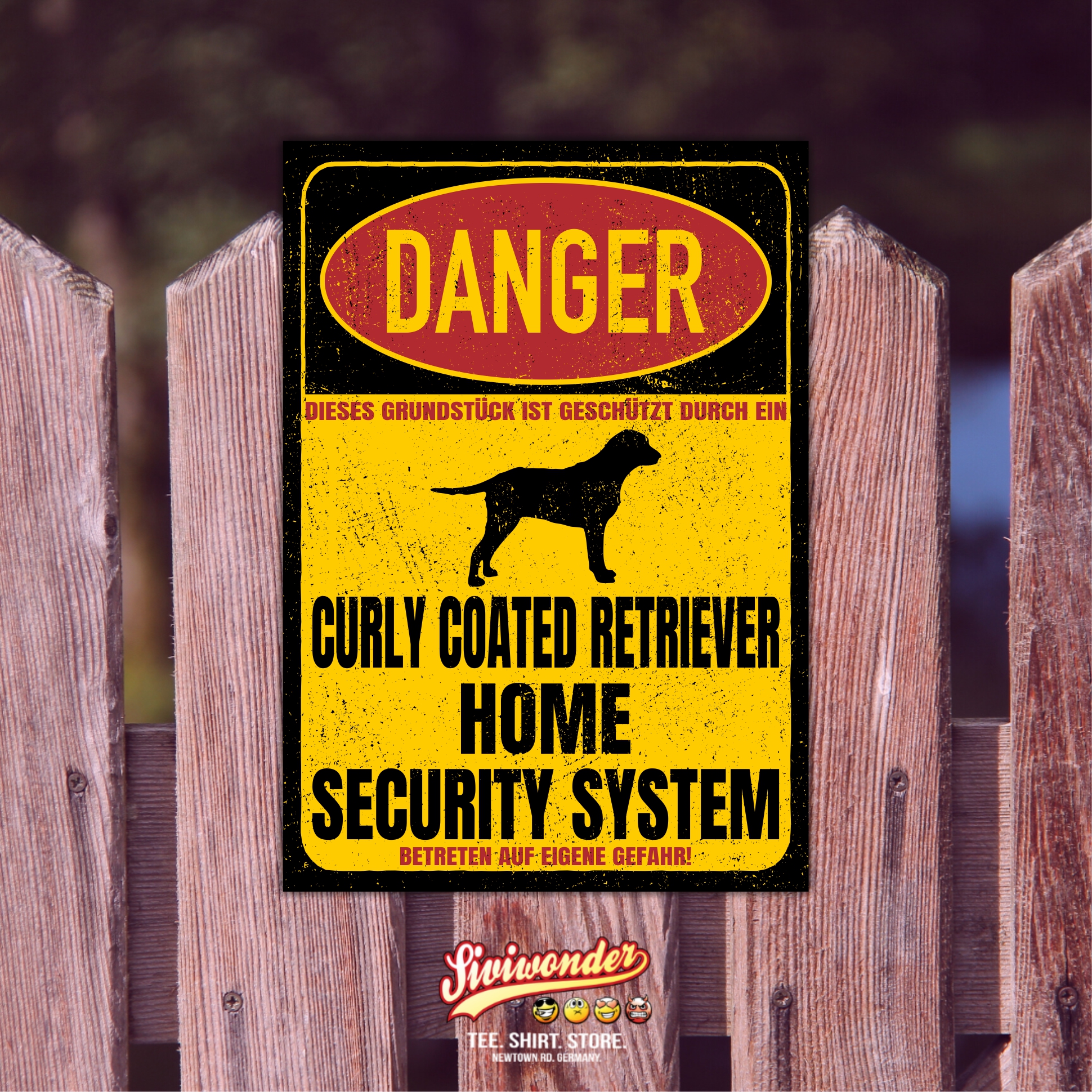 Curly Coated Retriever CCR Dog Türschild Danger Security System Warnschild Hund Schilder Hundeschild happy Design by Siviwonder