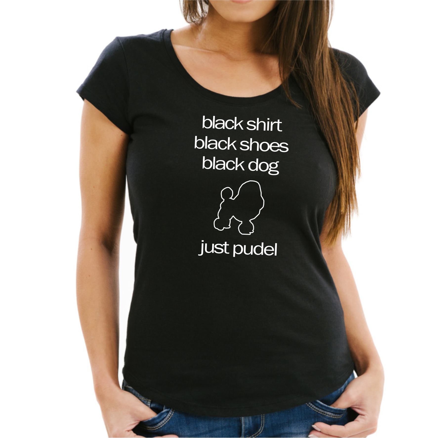 Pudel Black Dog Unisex T-Shirt Hundemotiv Pudle Poodle Caniche  Barbone Großpudel Zwergpudel
