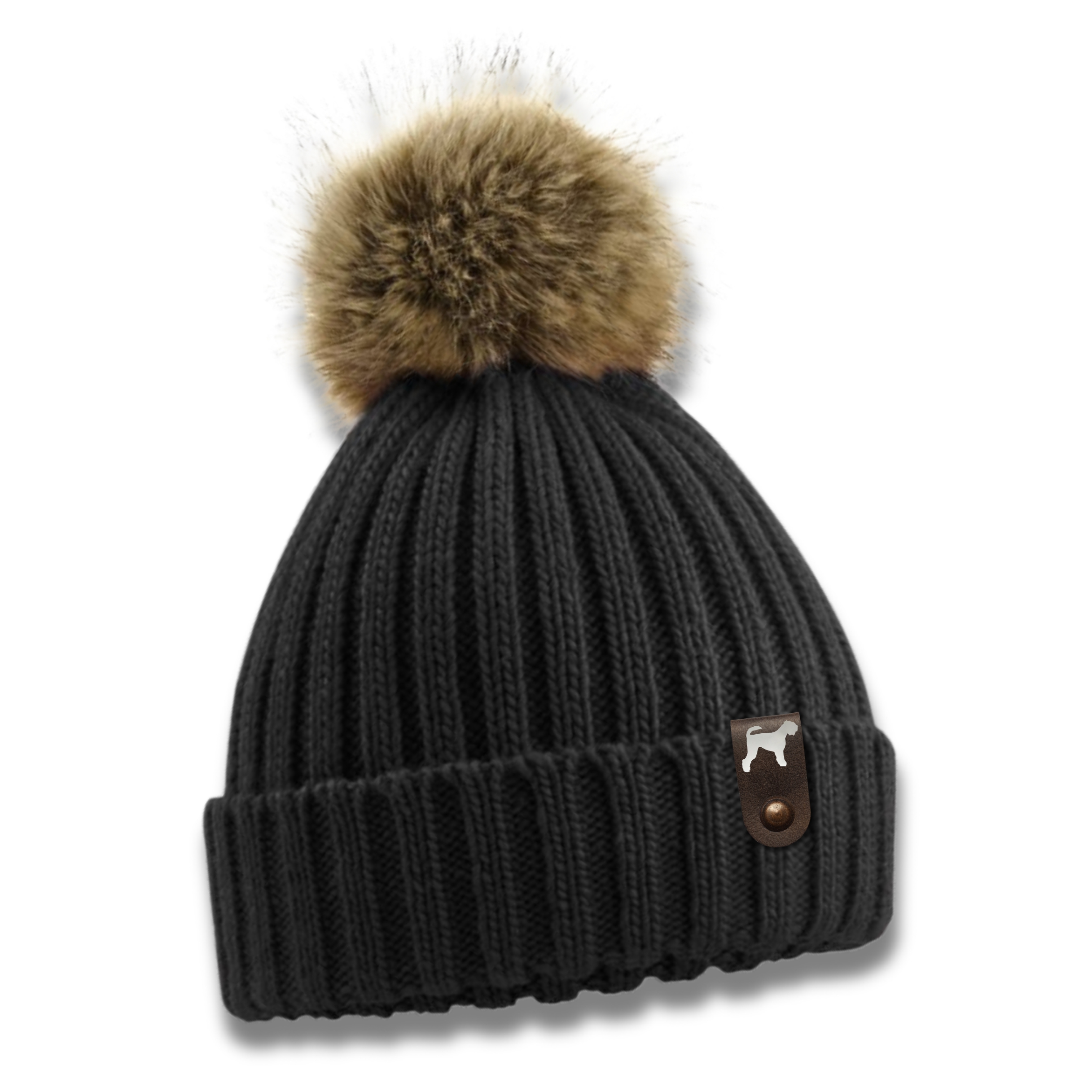 Russischer Schwarzer Terrier Mütze Pompom Hunde Patch Gassi Beanie Strickmütze Bommel Warm