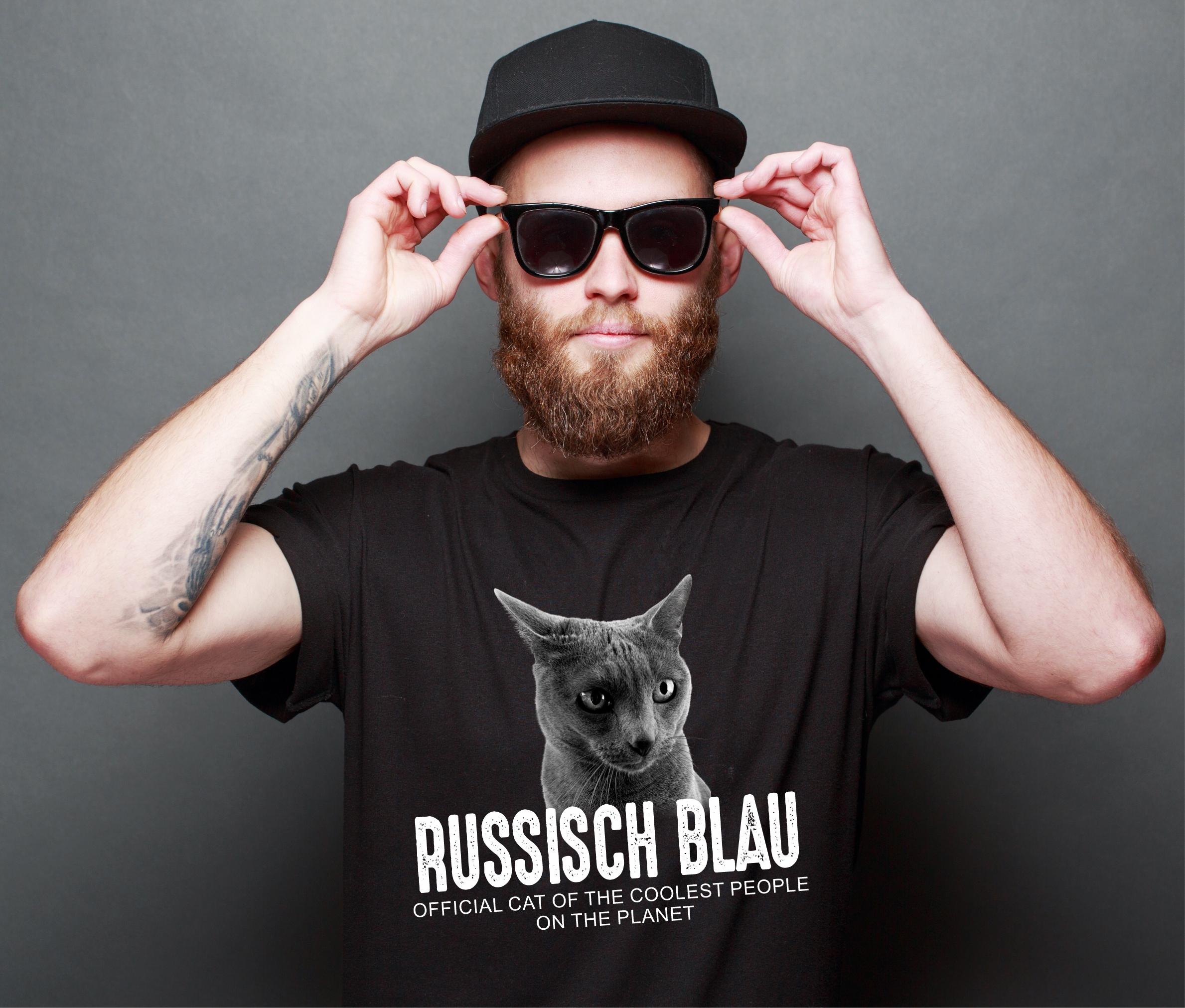 Russische Blau Russian Blue Official Cool  Katze Cat Unisex Shirt Katzenmotiv T-Shirt